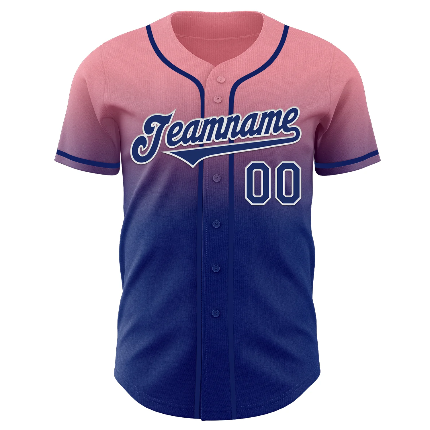 Custom Medium Pink Royal-White Authentic Fade Fashion Baseball Jersey - Image 2
