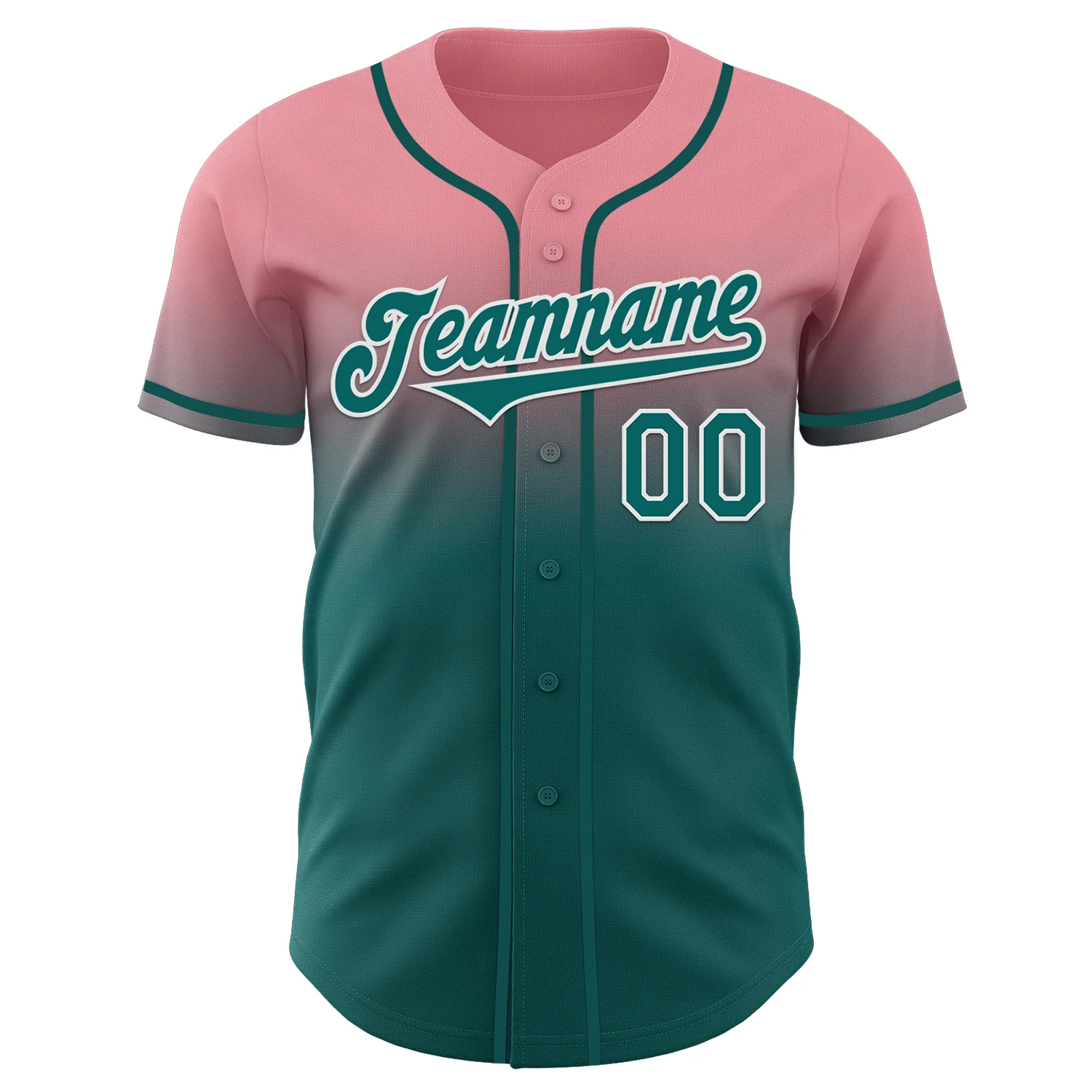 Custom Medium Pink Teal-White Authentic Fade Fashion Baseball Jersey - Image 2