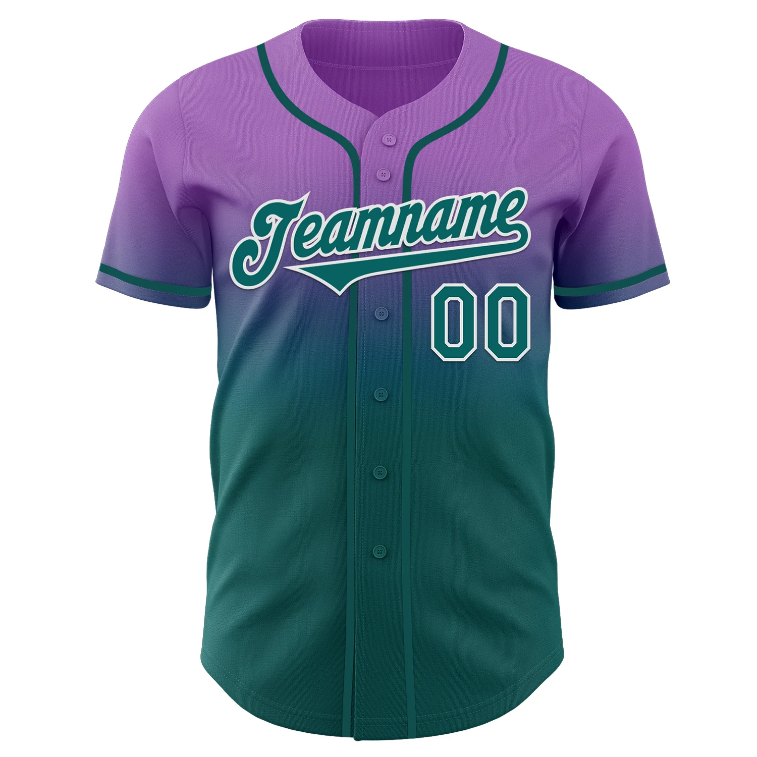 Custom Medium Purple Teal-White Authentic Fade Fashion Baseball Jersey - Image 2