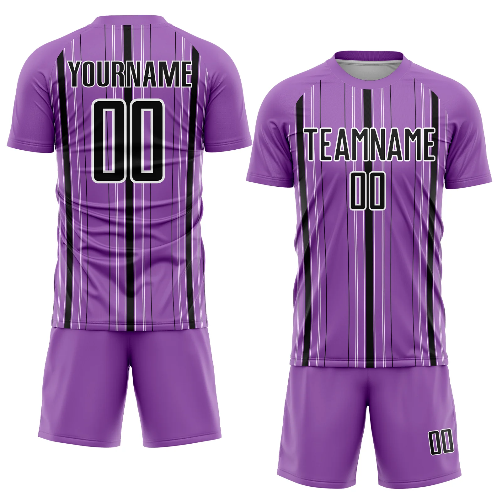Custom Medium Purple Black-White Stripe Sublimation Soccer Uniform Jersey - Image 2
