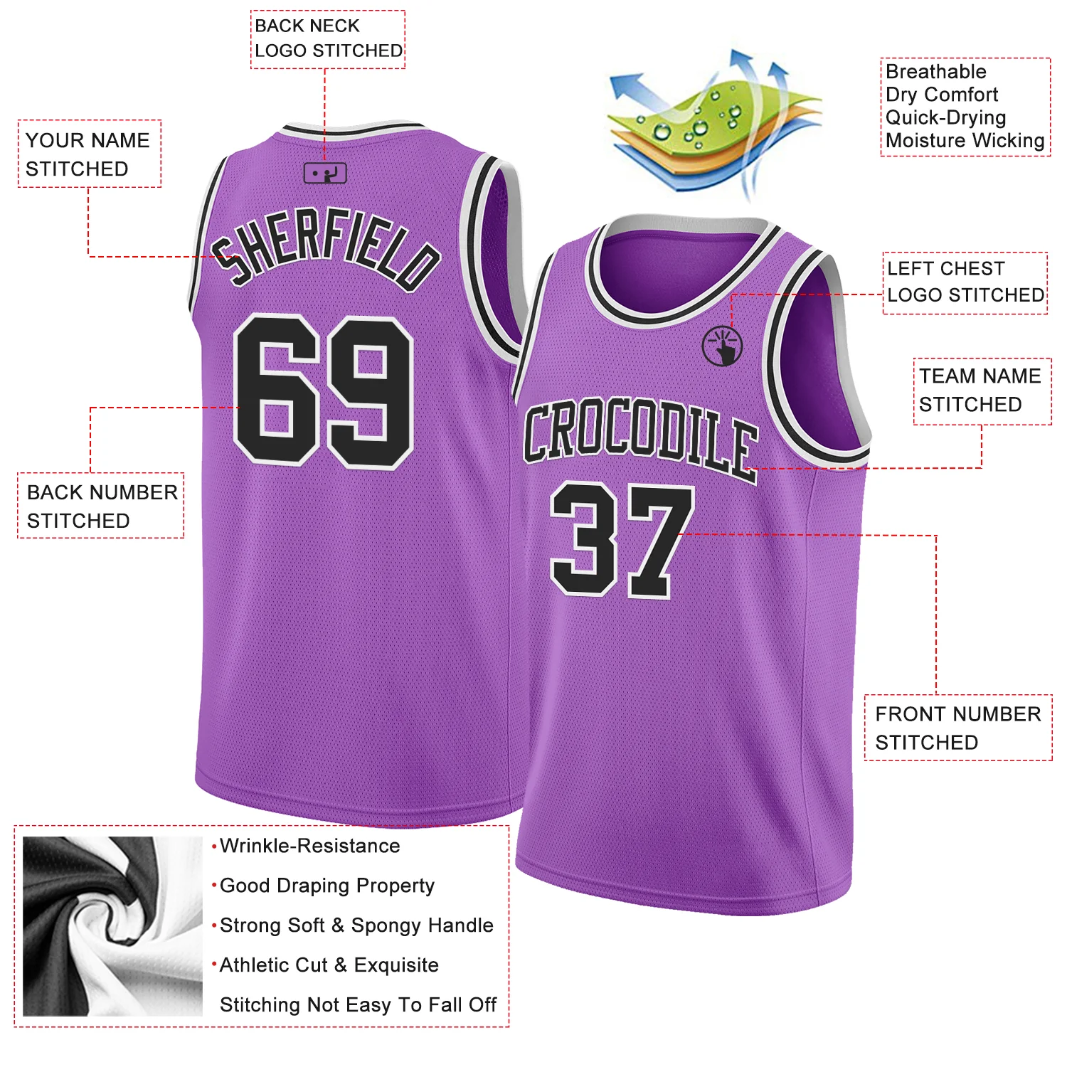 Custom Medium Purple Black-White Authentic Basketball Jersey - Image 2
