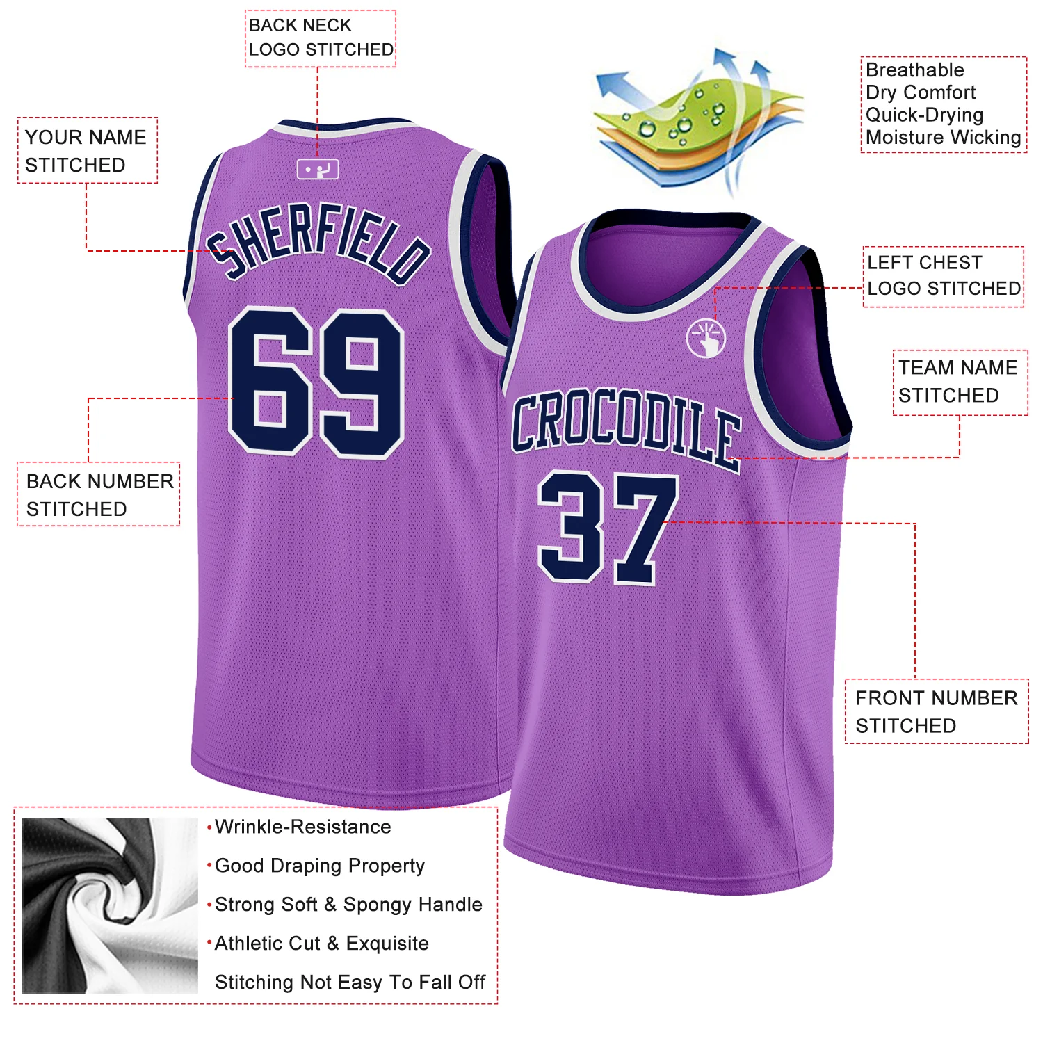 Custom Medium Purple Navy-White Authentic Basketball Jersey - Image 2