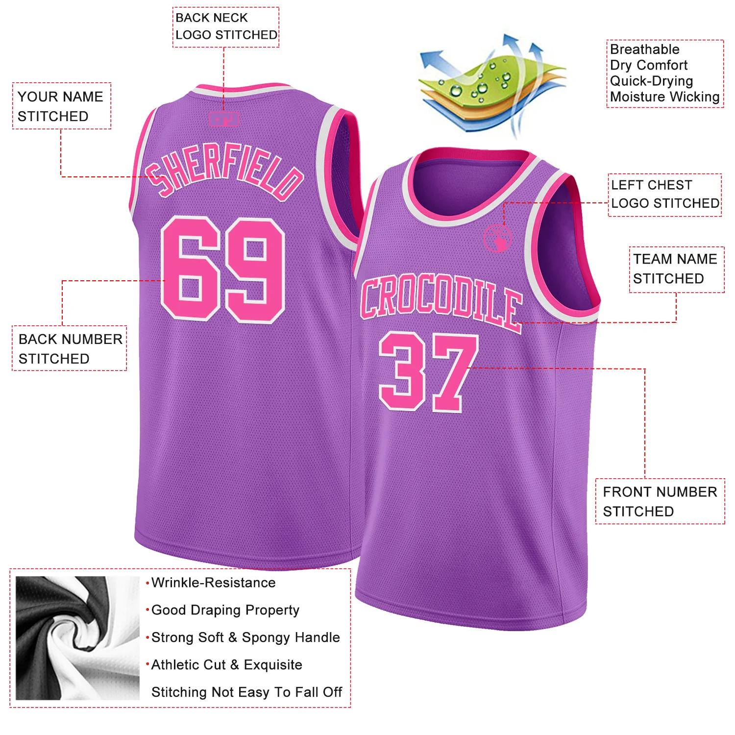 Custom Medium Purple Pink-White Authentic Basketball Jersey - Image 2