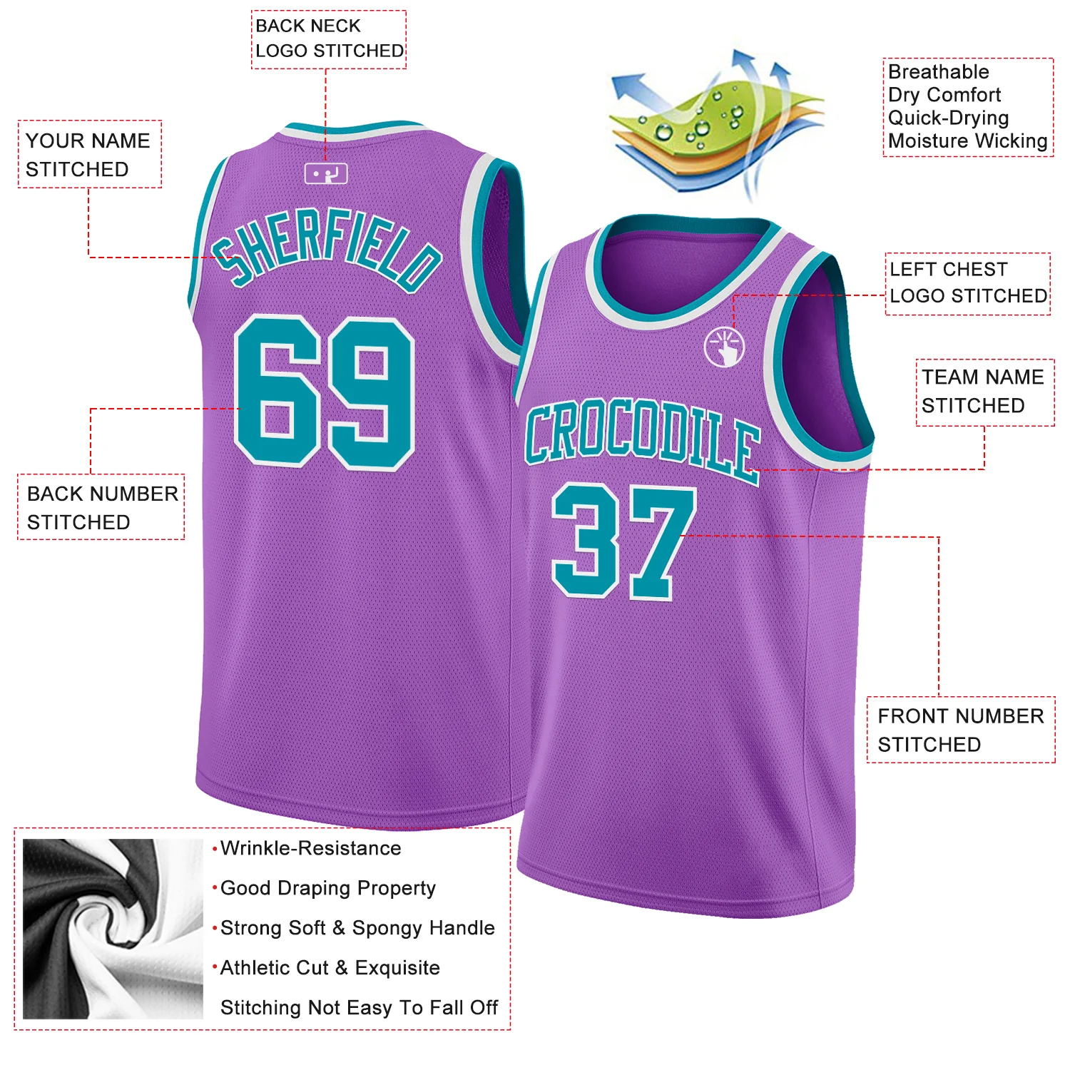 Custom Medium Purple Teal-White Authentic Basketball Jersey - Image 2