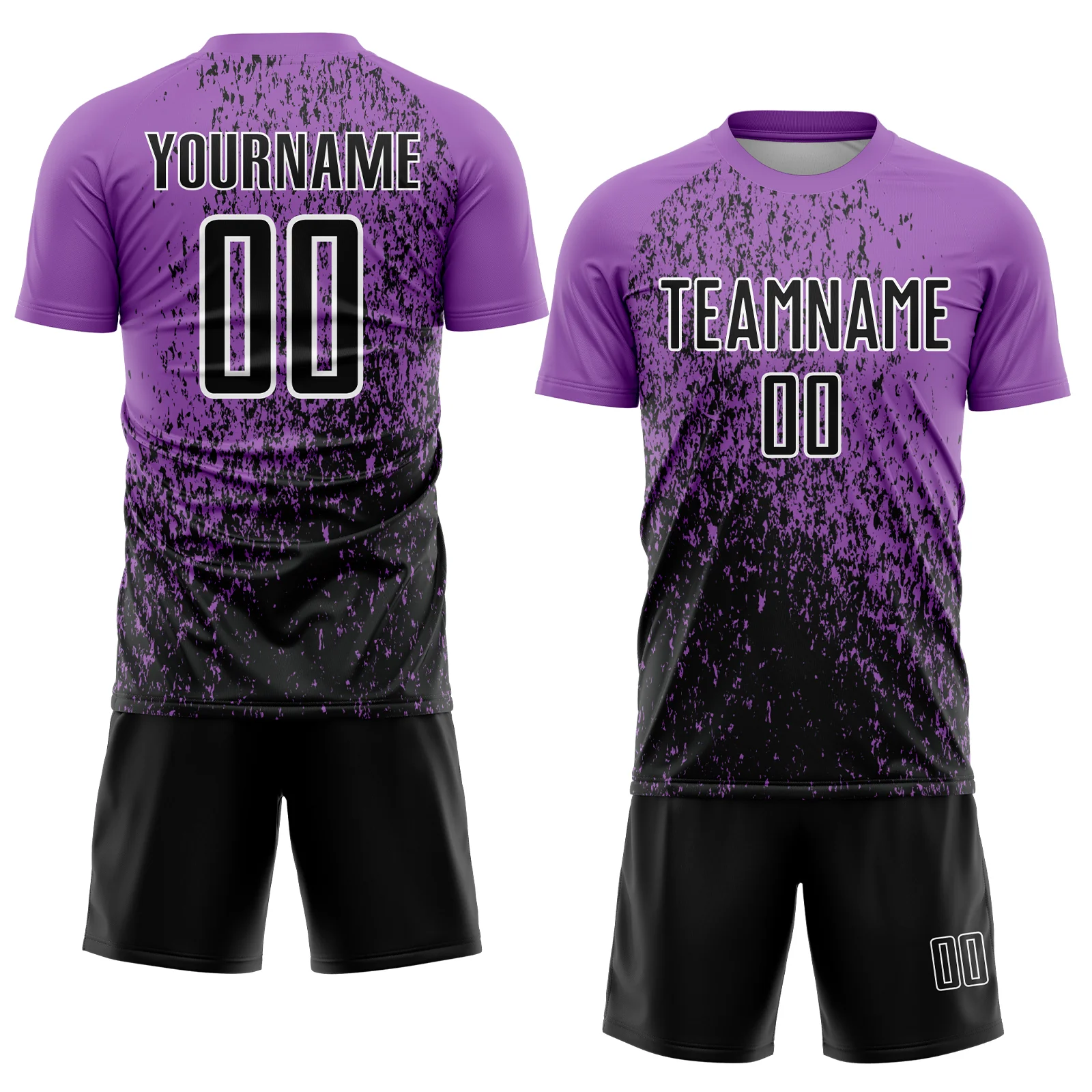Custom Medium Purple Black-White Abstract Fragment Art Sublimation Soccer Uniform Jersey - Image 2
