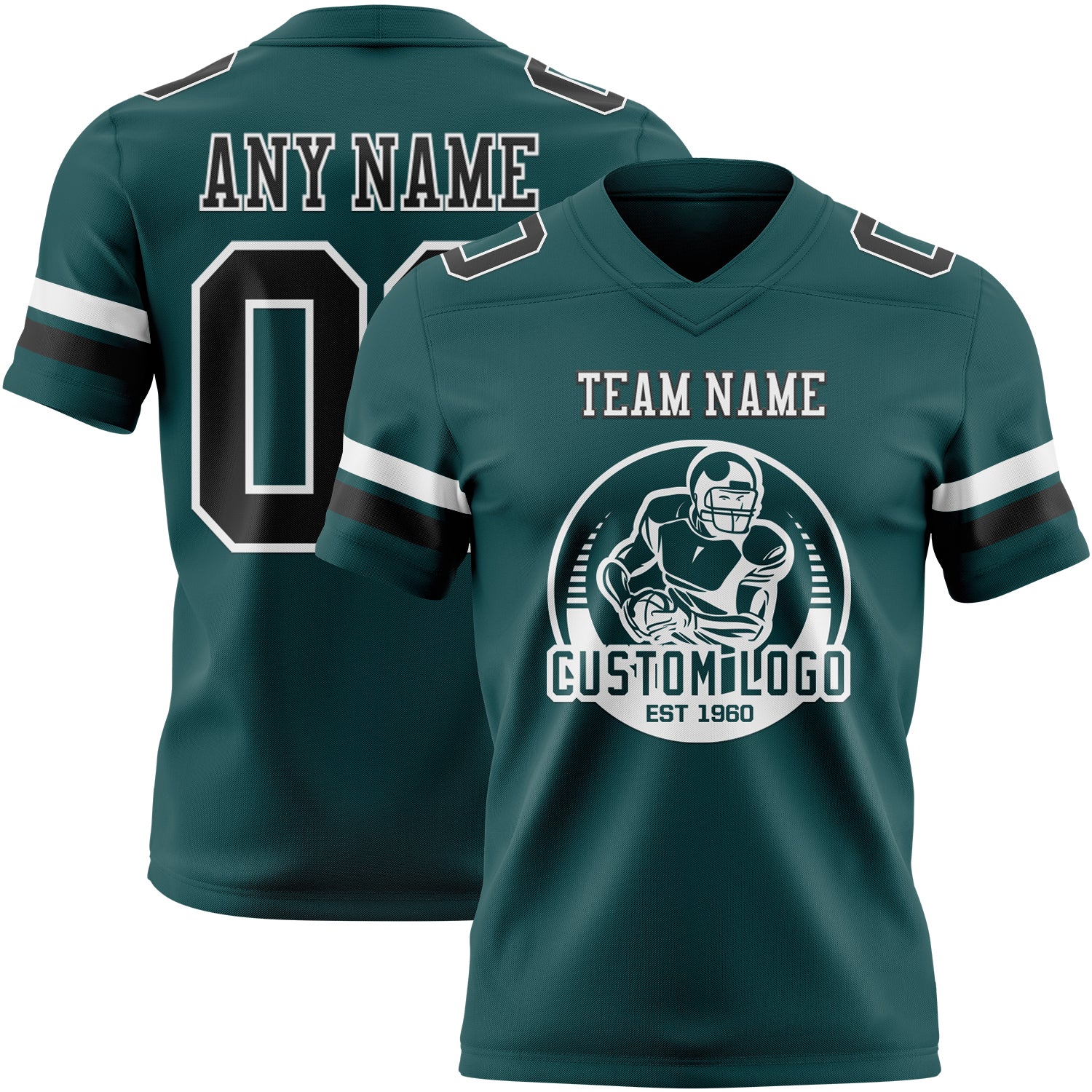Custom Midnight Green Black-White Authentic Football Jersey - Image 2