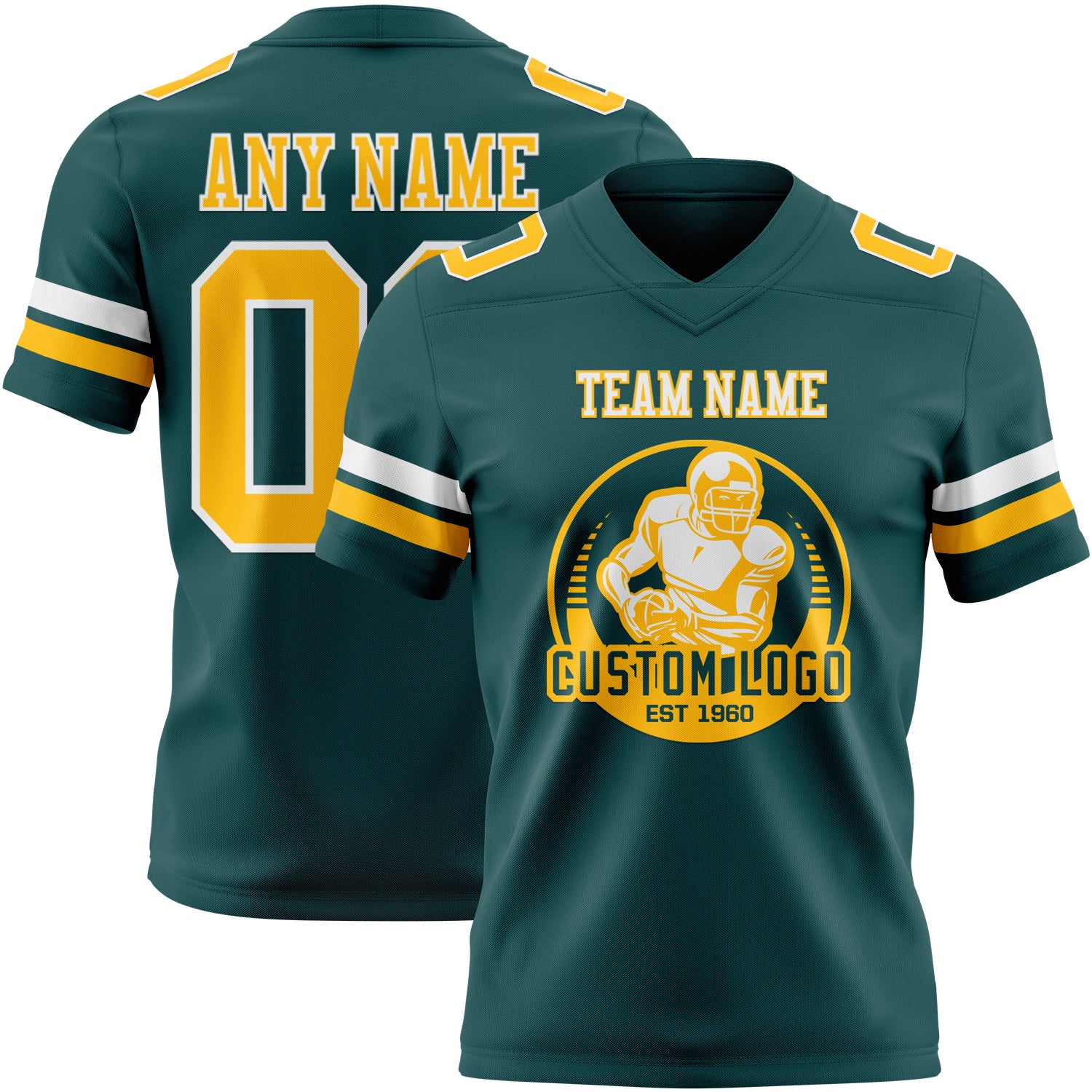 Custom Midnight Green Gold-White Authentic Football Jersey - Image 2