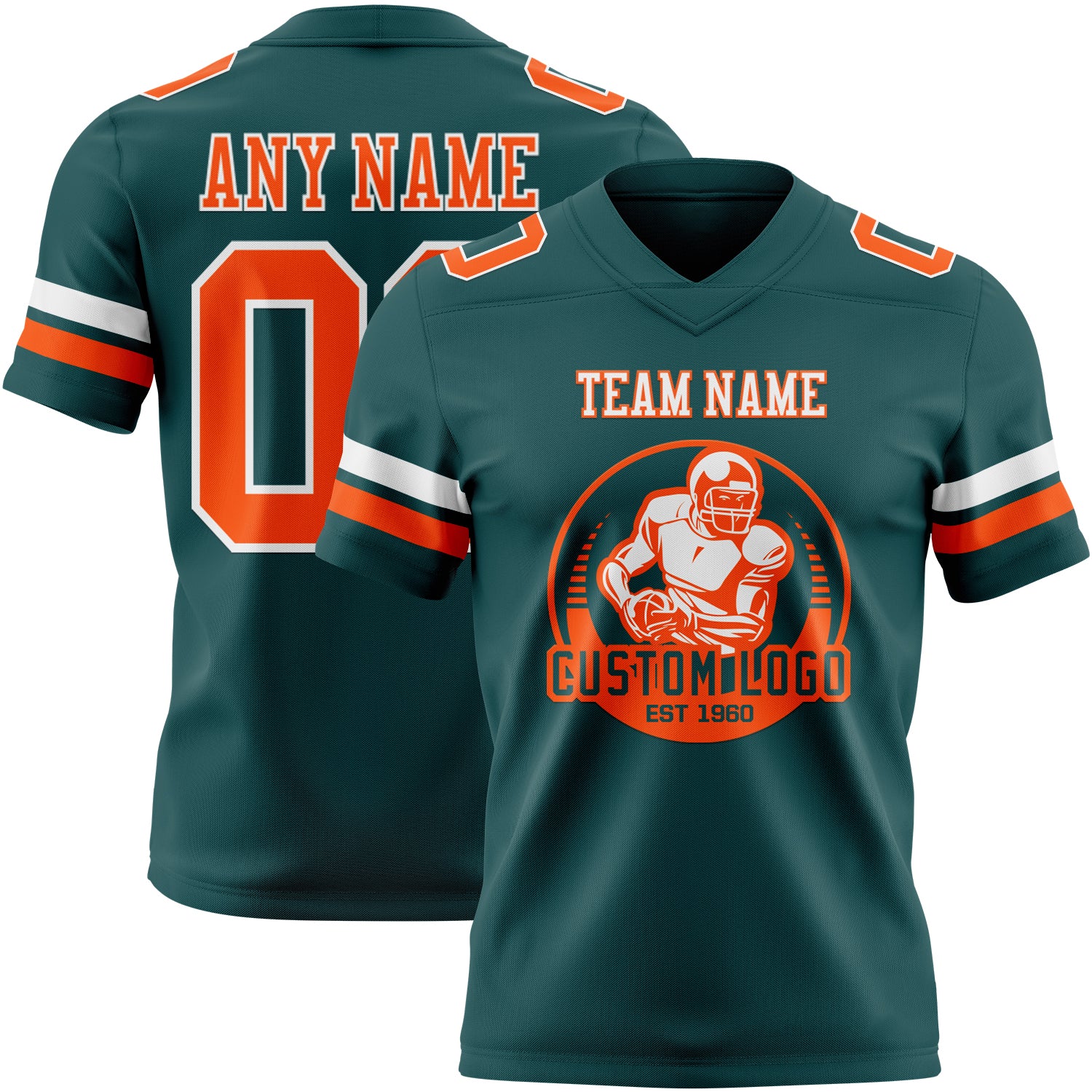 Custom Midnight Green Orange-White Authentic Football Jersey - Image 2
