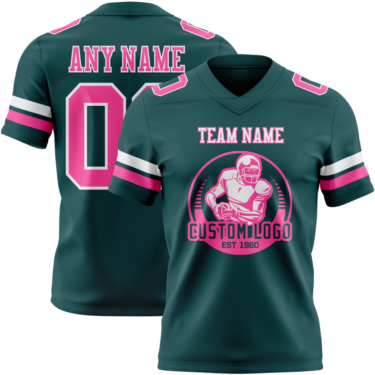 Custom Midnight Green Pink-White Authentic Football Jersey - Image 2