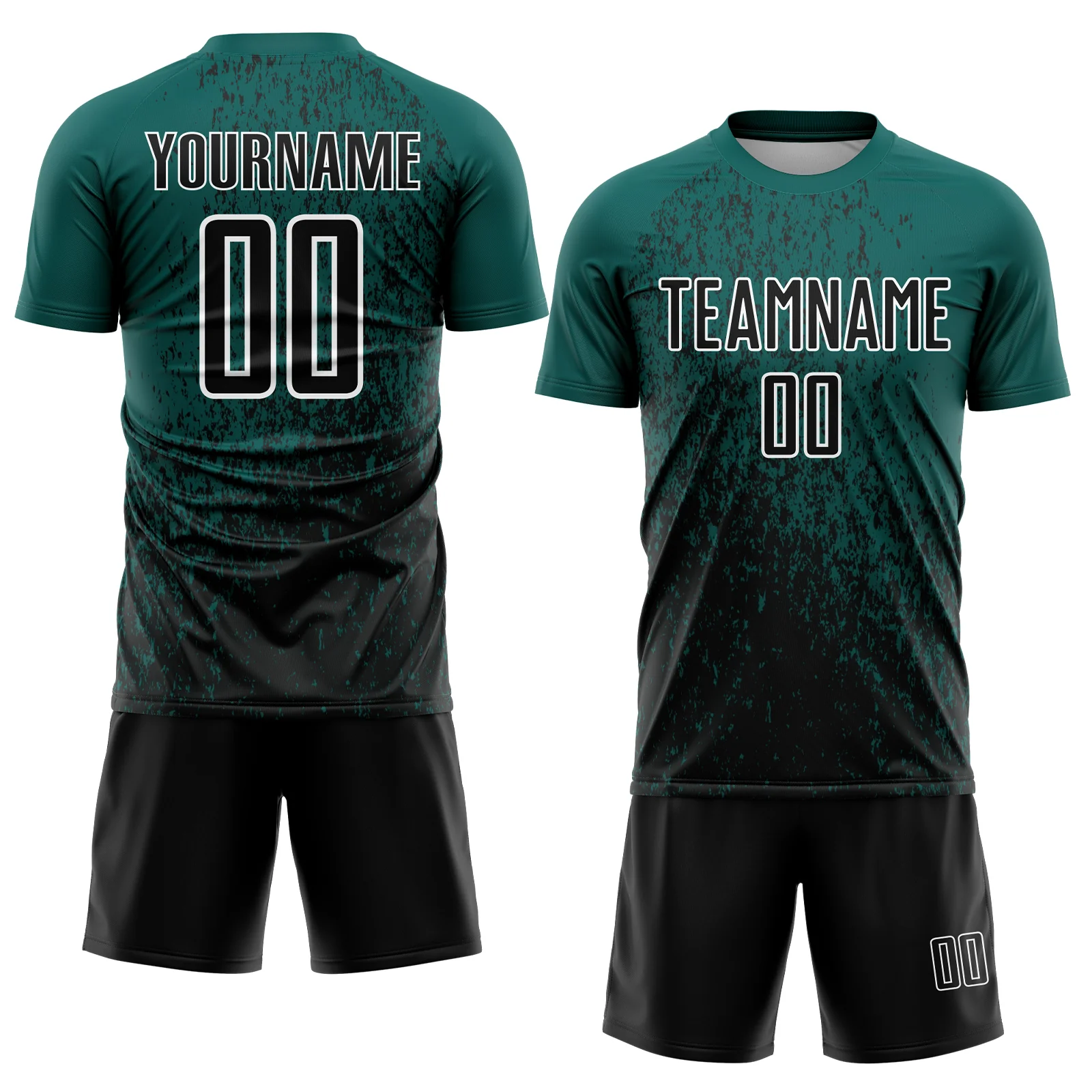Custom Midnight Green Black-White Abstract Fragment Art Sublimation Soccer Uniform Jersey - Image 2
