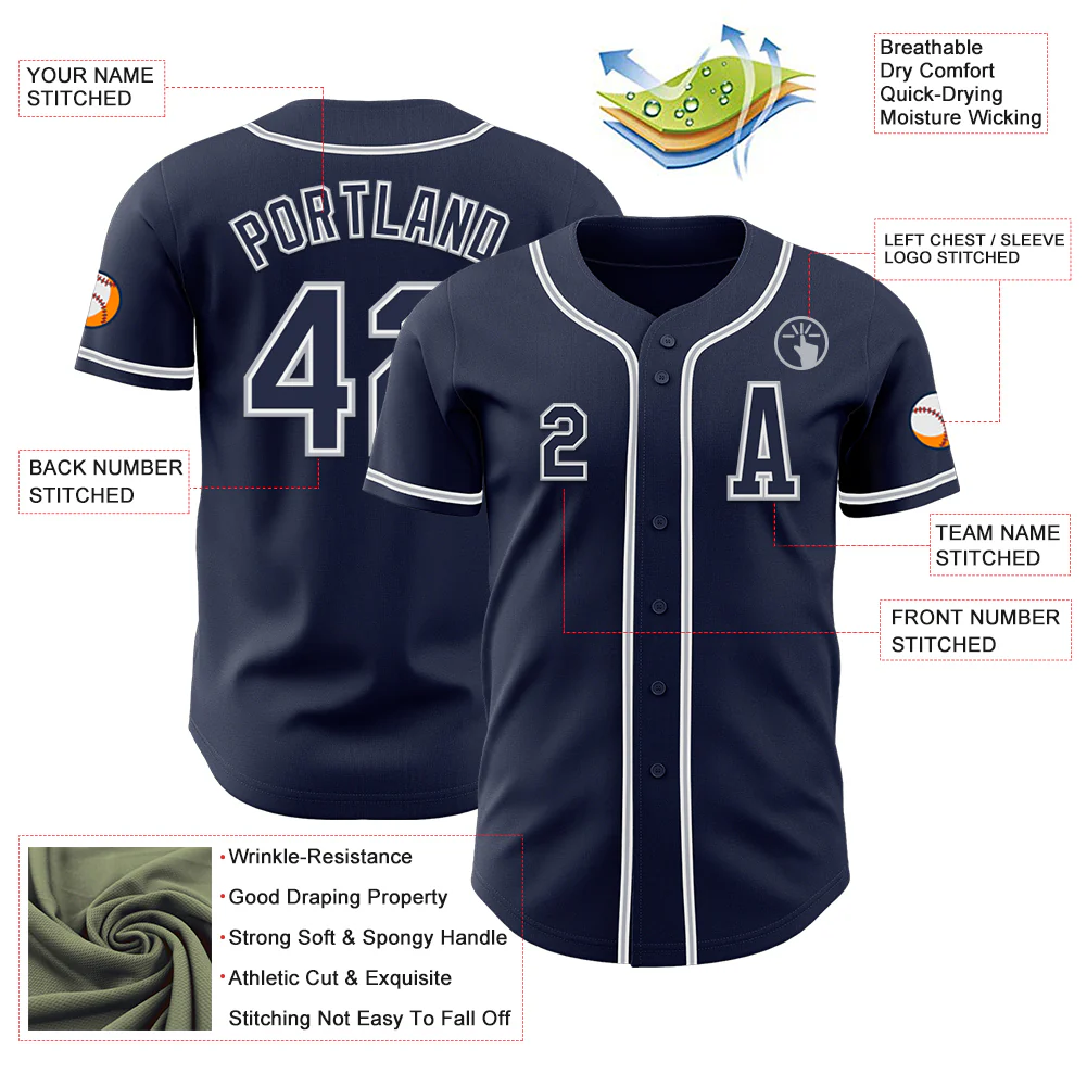 Custom Navy White-Gray Authentic Baseball Jersey - Image 2