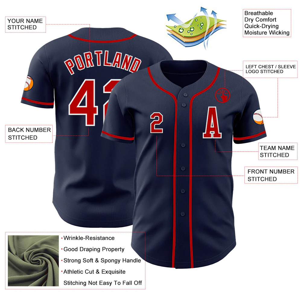Custom Navy Red-White Authentic Baseball Jersey - Image 2
