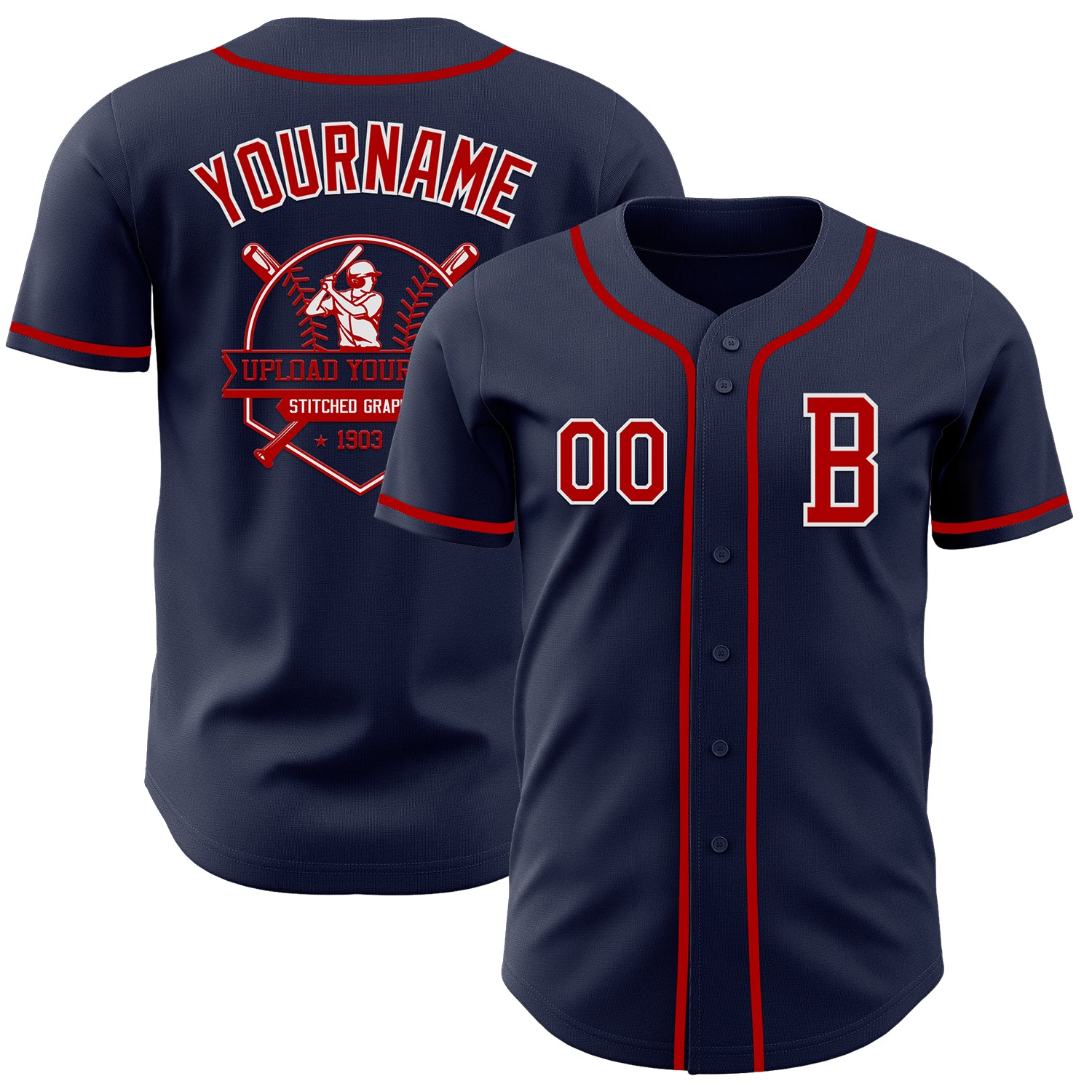 Custom Navy Red-White Authentic Baseball Jersey - Image 5