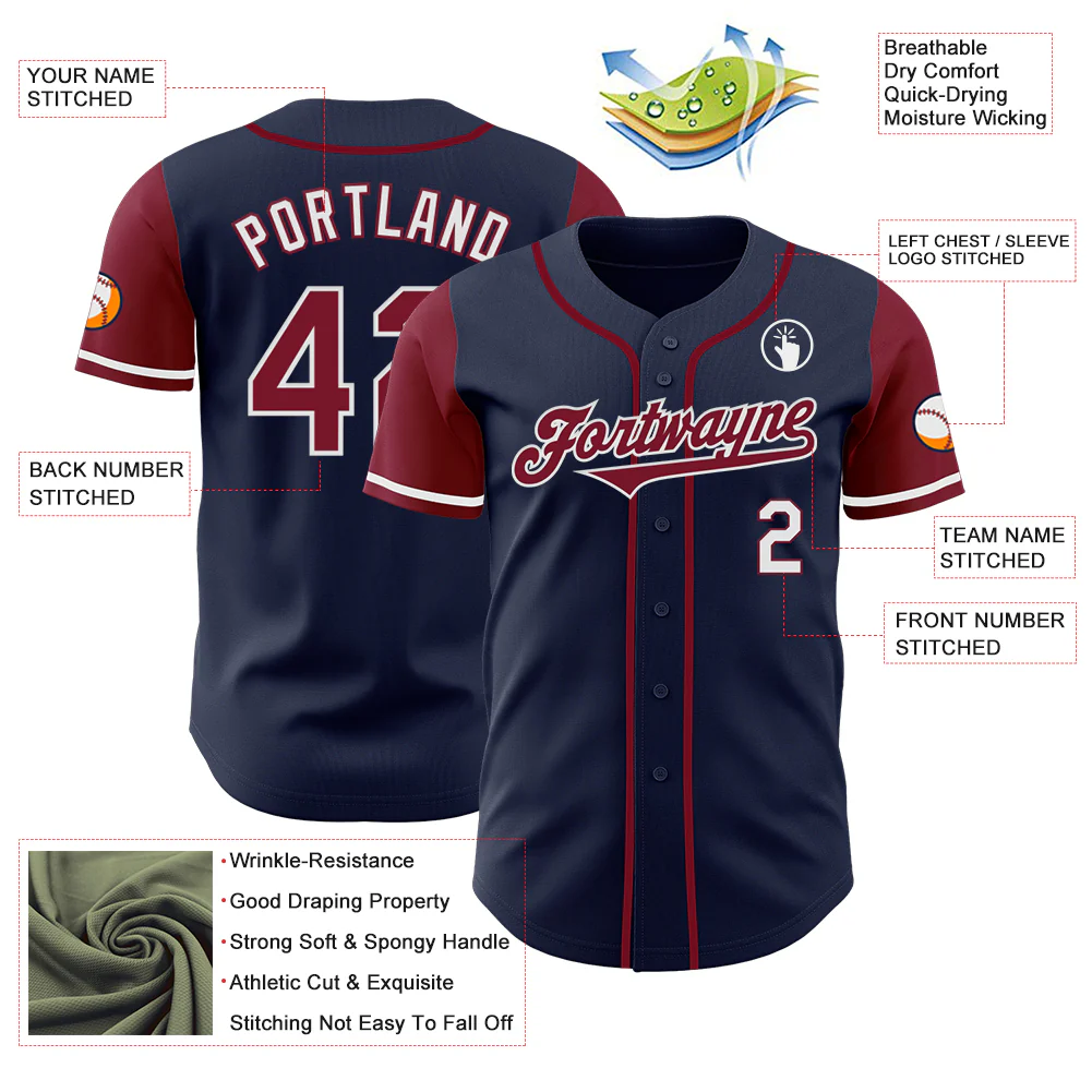 Custom Navy Crimson-White Authentic Two Tone Baseball Jersey - Image 3