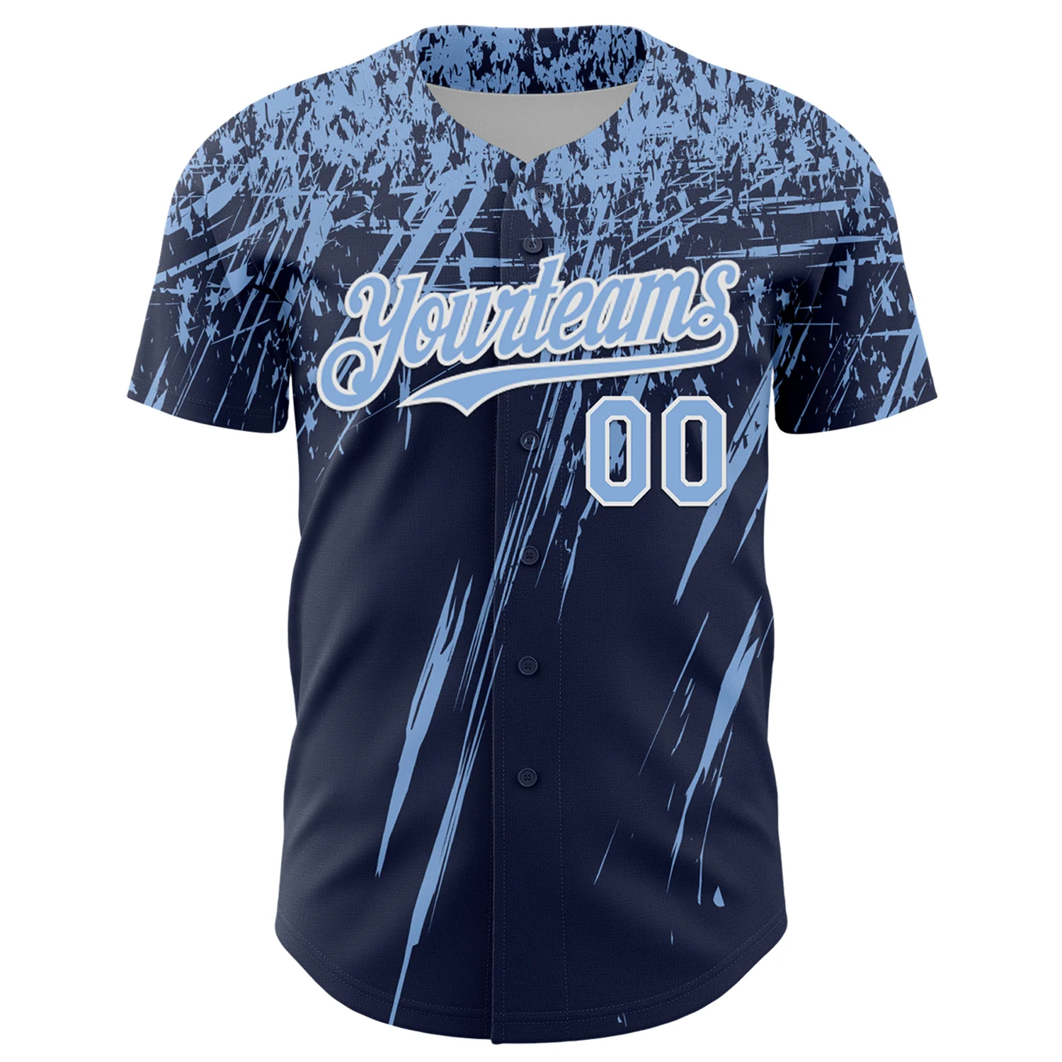 Custom Navy Light Blue-White Distressed Scratch Brush Stroke Authentic Baseball Jersey - Image 2