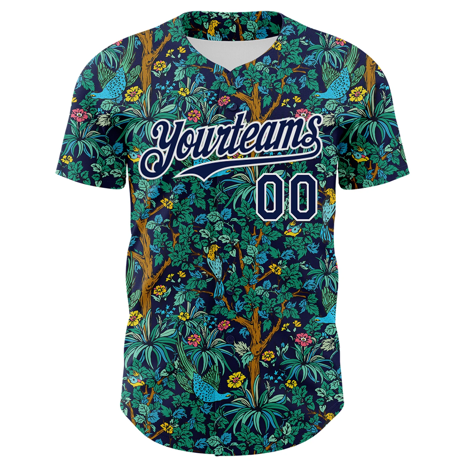 Custom Navy White 3D Hawaii Tropical Jungle Bird Authentic Baseball Jersey - Image 2