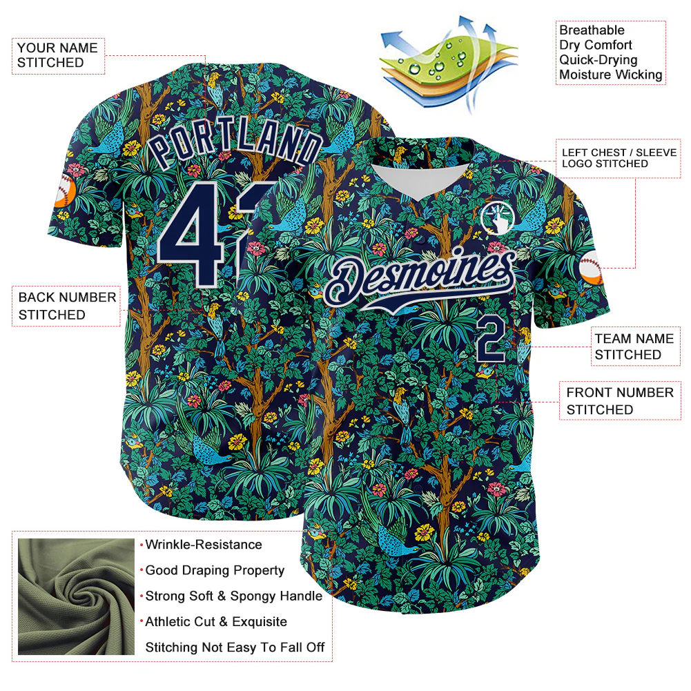 Custom Navy White 3D Hawaii Tropical Jungle Bird Authentic Baseball Jersey - Image 3