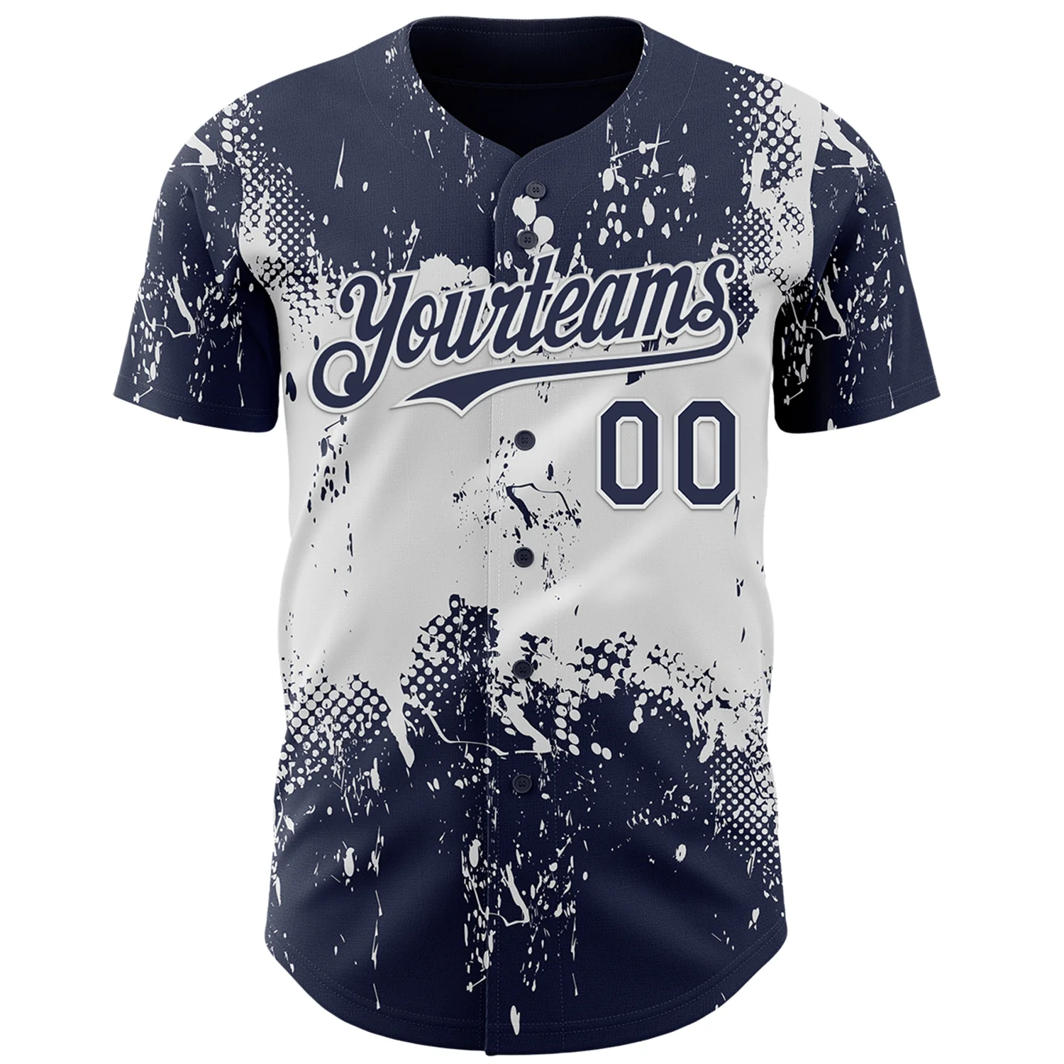 Custom Navy White Abstract Splatter Grunge Paint Authentic Baseball Jersey - Image 2