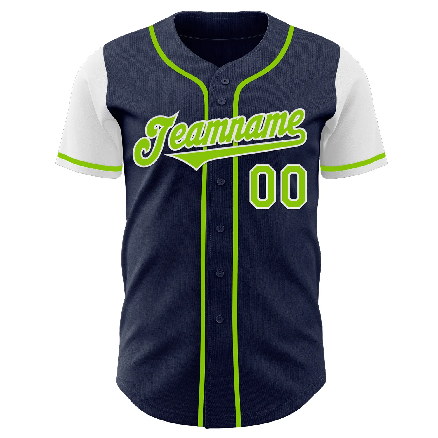 Custom Navy Neon Green-White Authentic Two Tone Baseball Jersey - Image 2