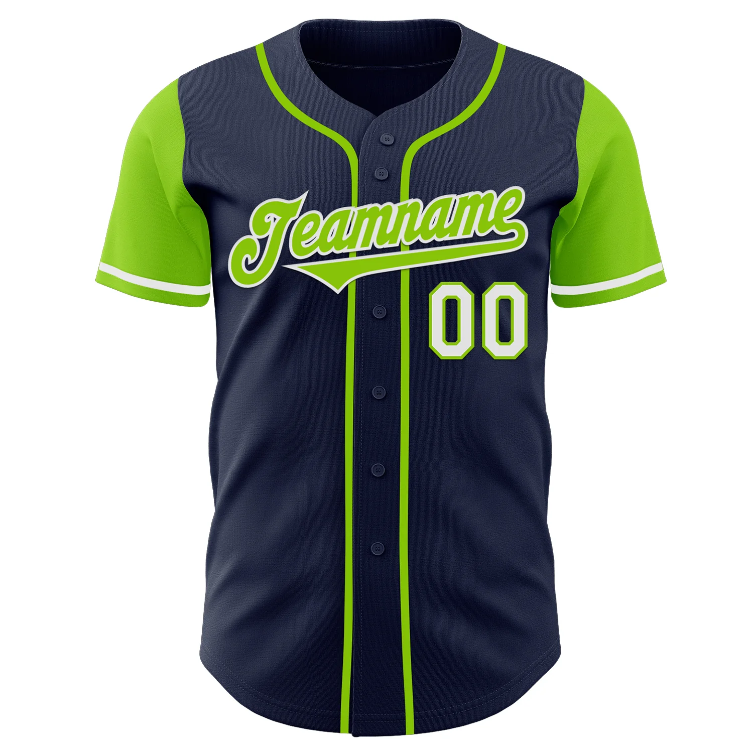 Custom Navy Neon Green-White Authentic Two Tone Baseball Jersey - Image 2