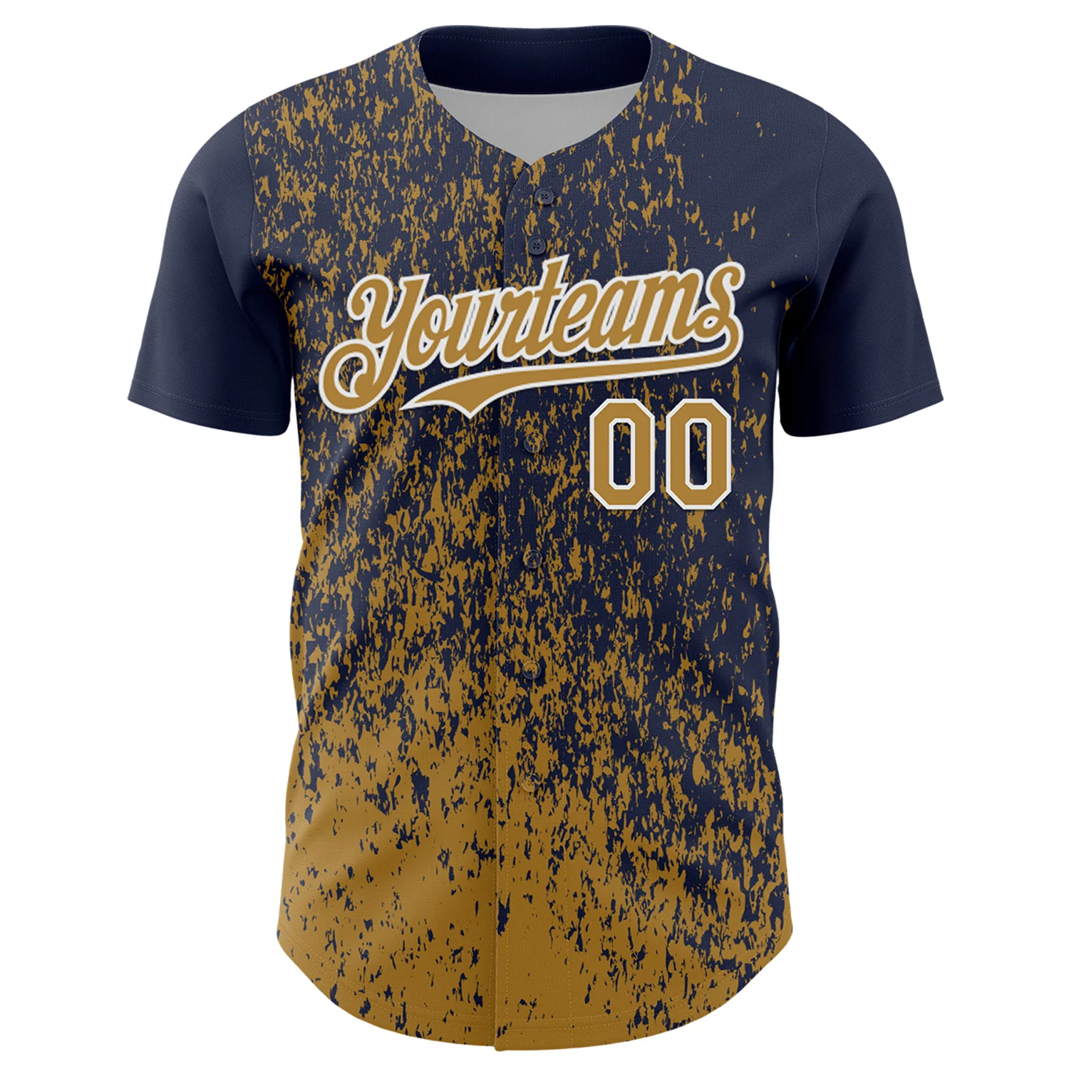 Custom Navy Old Gold-White Abstract Fragment Splatter Authentic Baseball Jersey - Image 2