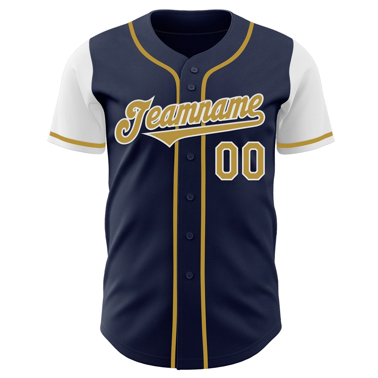Custom Navy Old Gold-White Authentic Two Tone Baseball Jersey - Image 2
