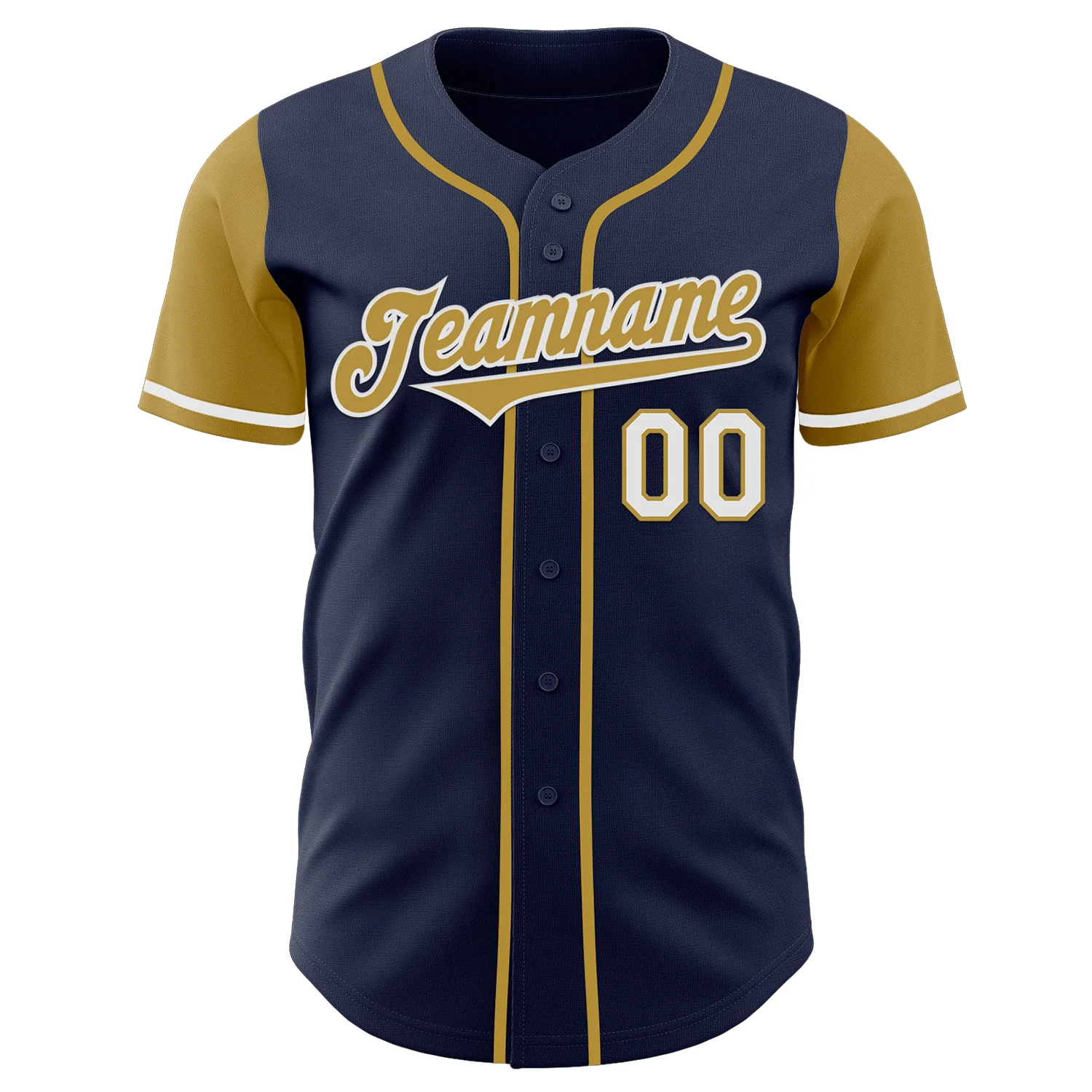Custom Navy Old Gold-White Authentic Two Tone Baseball Jersey - Image 2