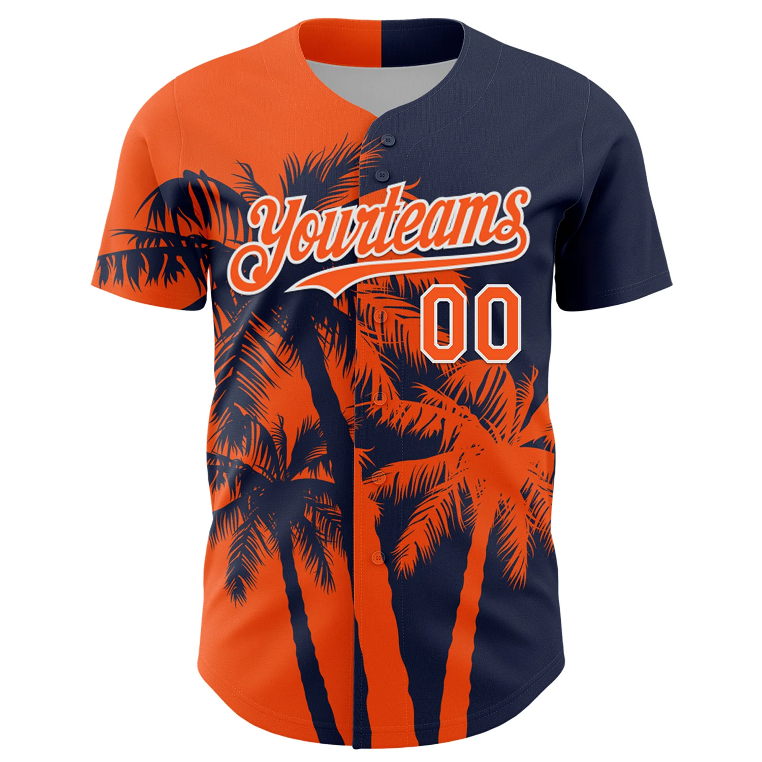 Custom Navy Orange-White Hawaii Palm Trees Tropical Coconut Authentic Baseball Jersey - Image 2