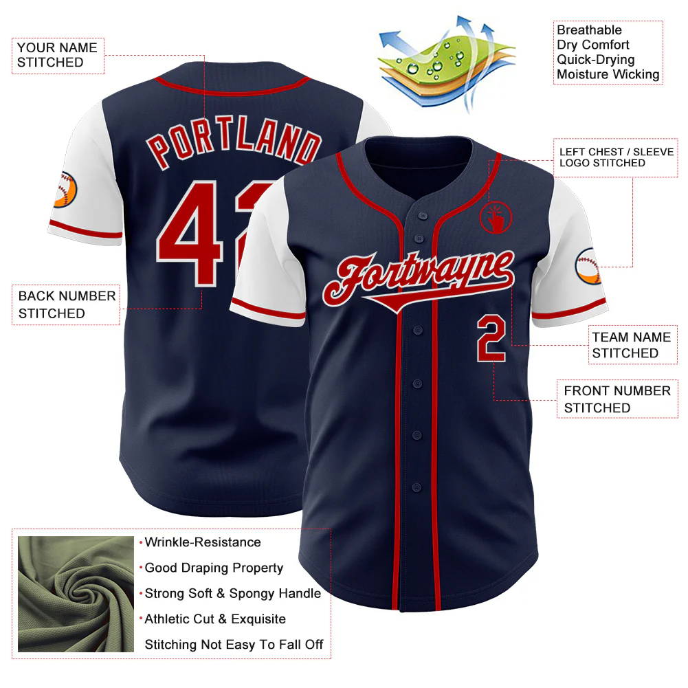 Custom Navy Red-White Authentic Two Tone Baseball Jersey - Image 3