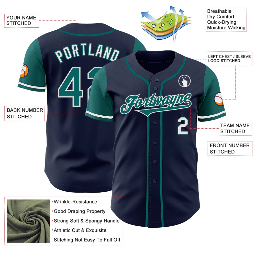 Custom Navy Teal-White Authentic Two Tone Baseball Jersey - Image 3