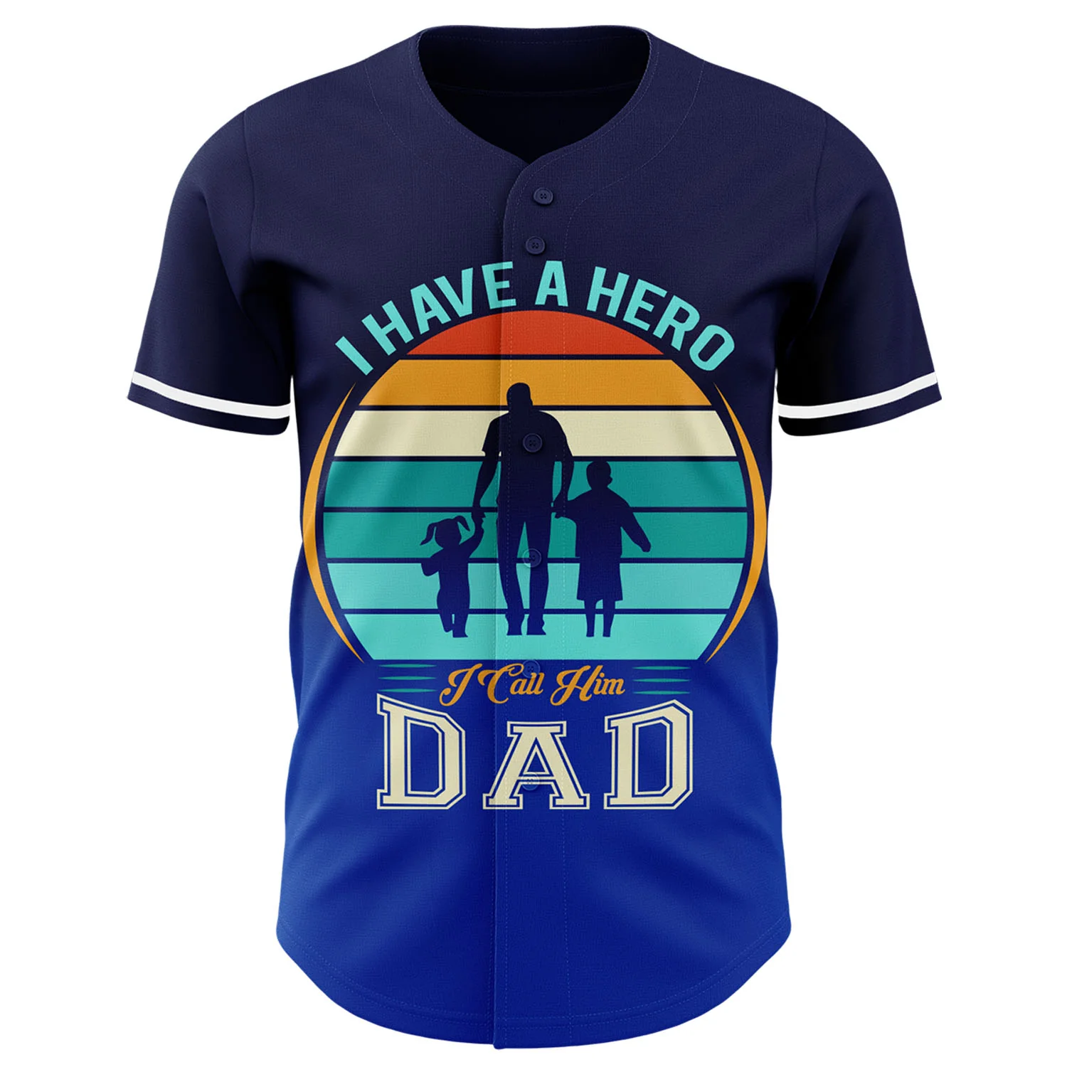 Custom Navy Thunder Blue-White 3D Pattern Design Father's Day Family Love Fade Authentic Baseball Jersey - Image 2