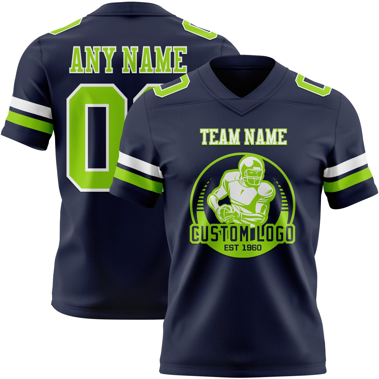 Custom Navy Neon Green-White Authentic Football Jersey - Image 2