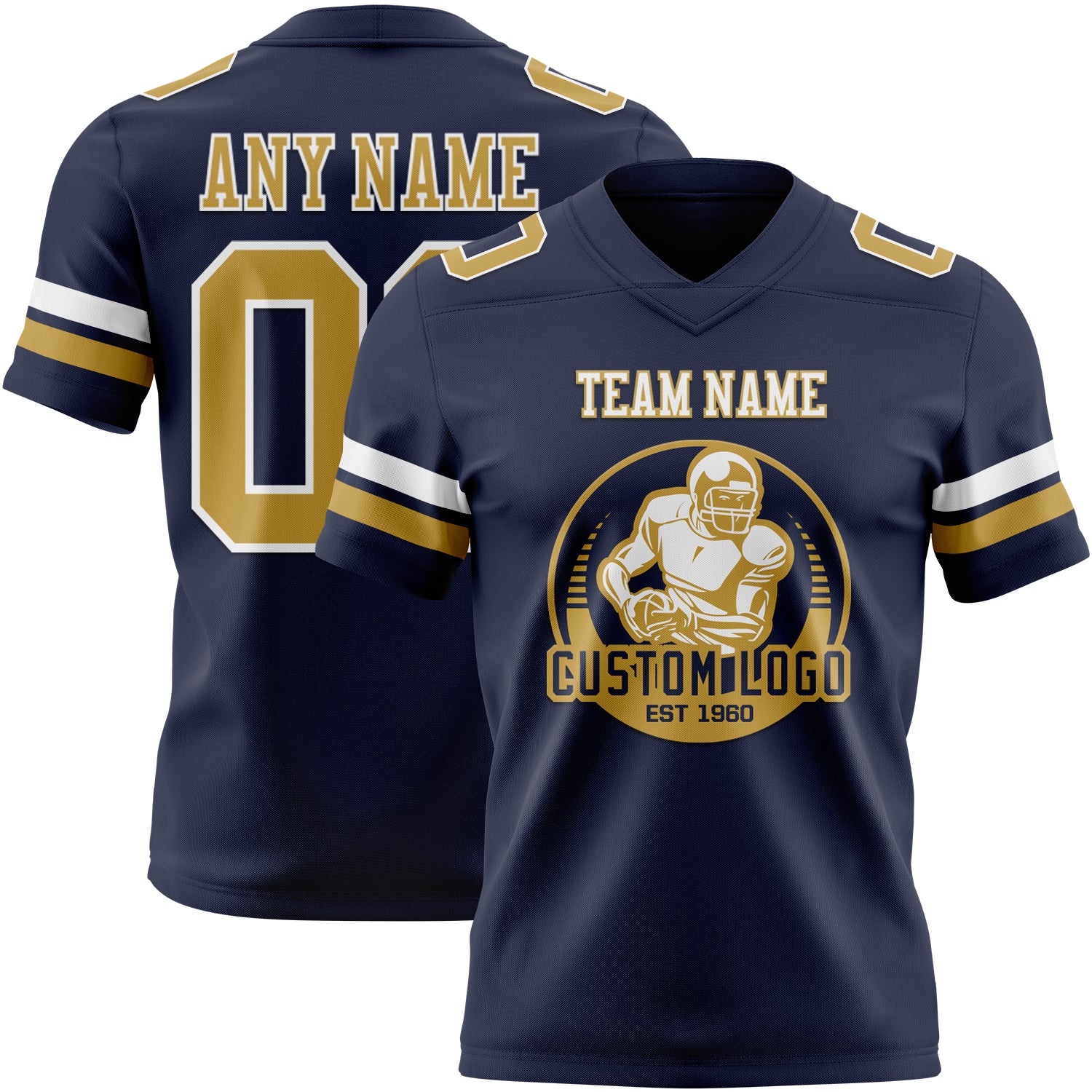 Custom Navy Old Gold-White Authentic Football Jersey - Image 2