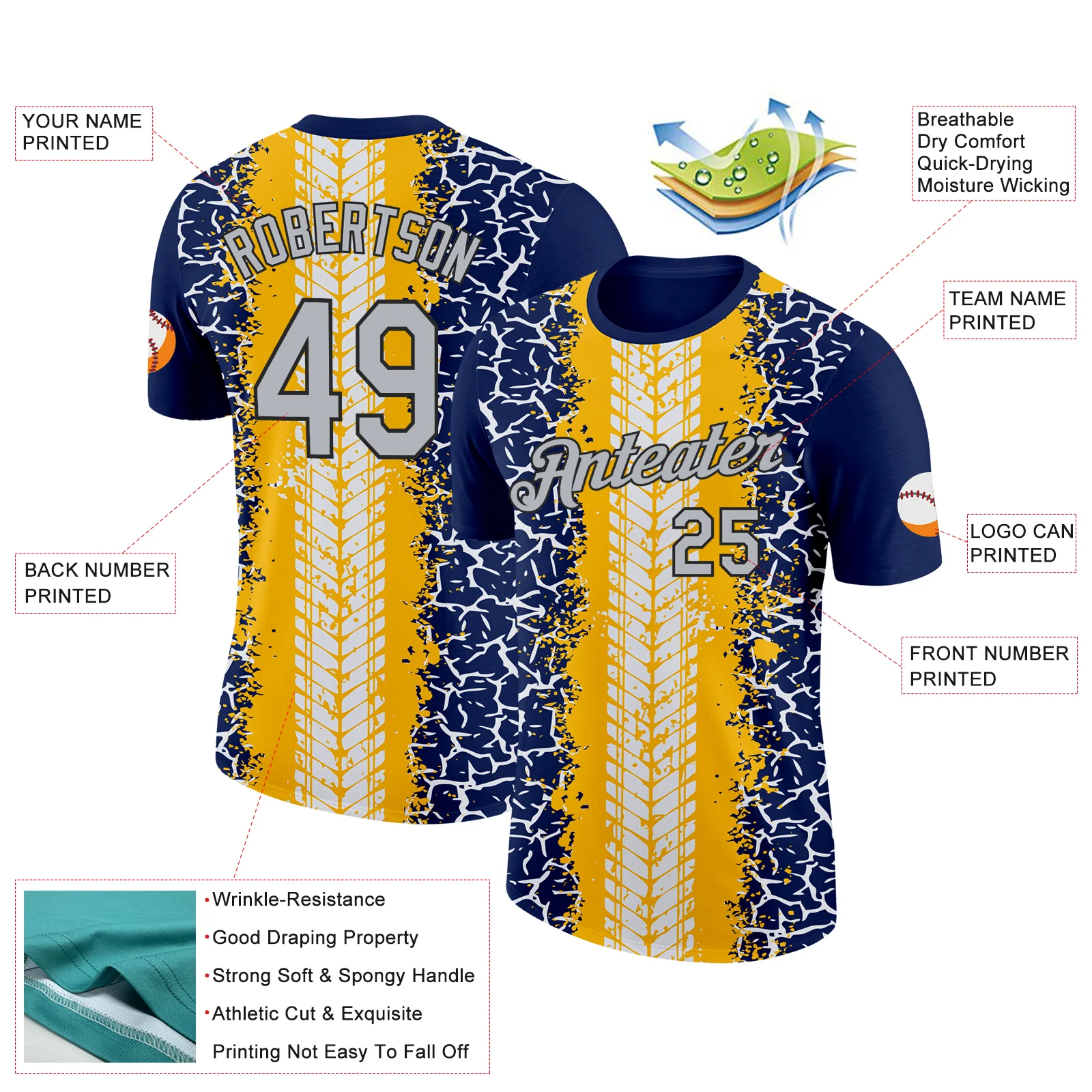 Custom Navy Light Gray Gold-Black 3D Esports Performance T-Shirt - Image 2