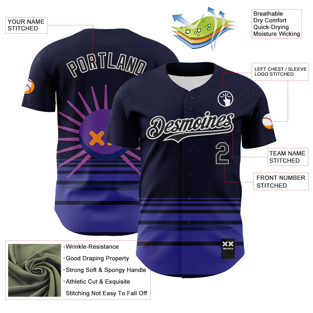 Custom Navy Black-White 3D Revzzz Little Spikey Authentic Baseball Jersey - Image 3