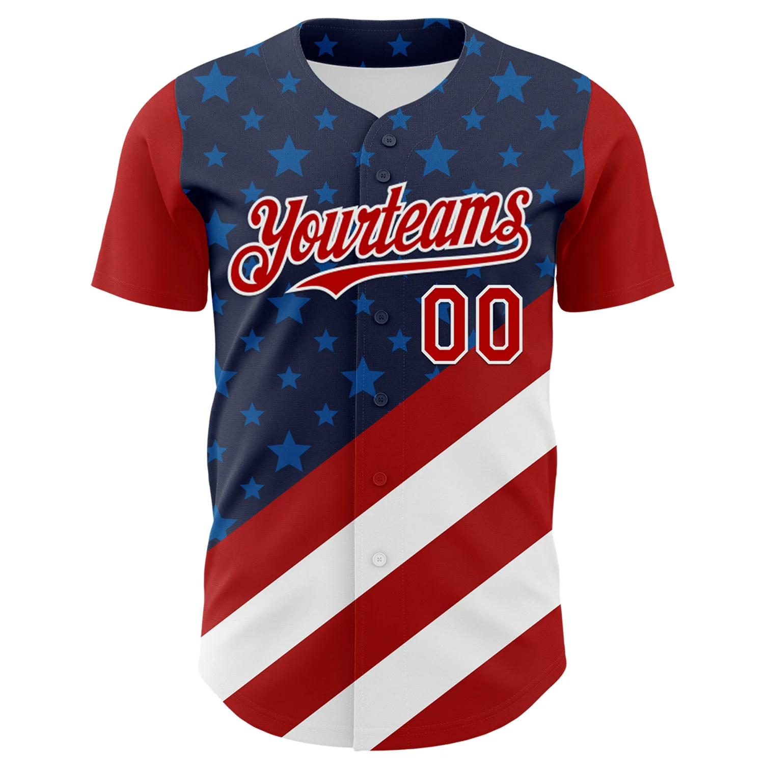 Custom Navy Red-White 3D Patriotic American Flag Authentic Baseball Jersey - Image 2