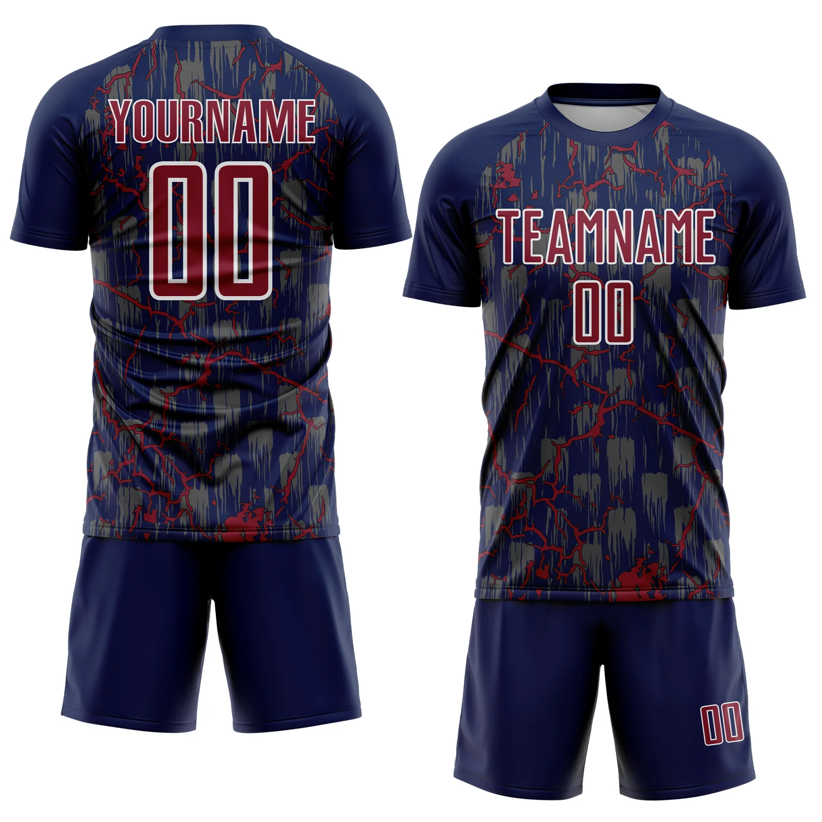 Custom Navy Crimson-White Lightning Sublimation Soccer Uniform Jersey - Image 2