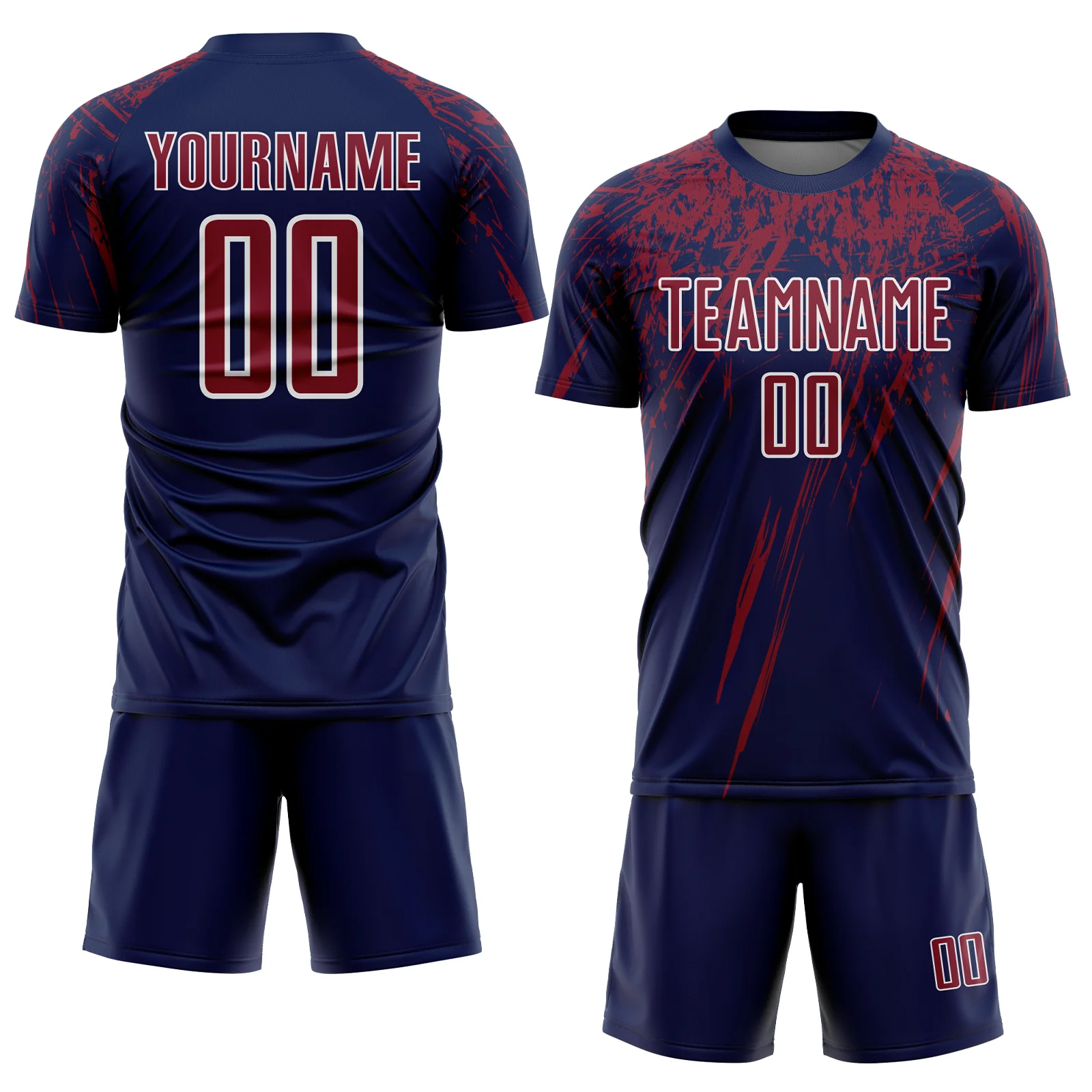 Custom Navy Crimson-White Splash Sports Sublimation Soccer Uniform Jersey - Image 2