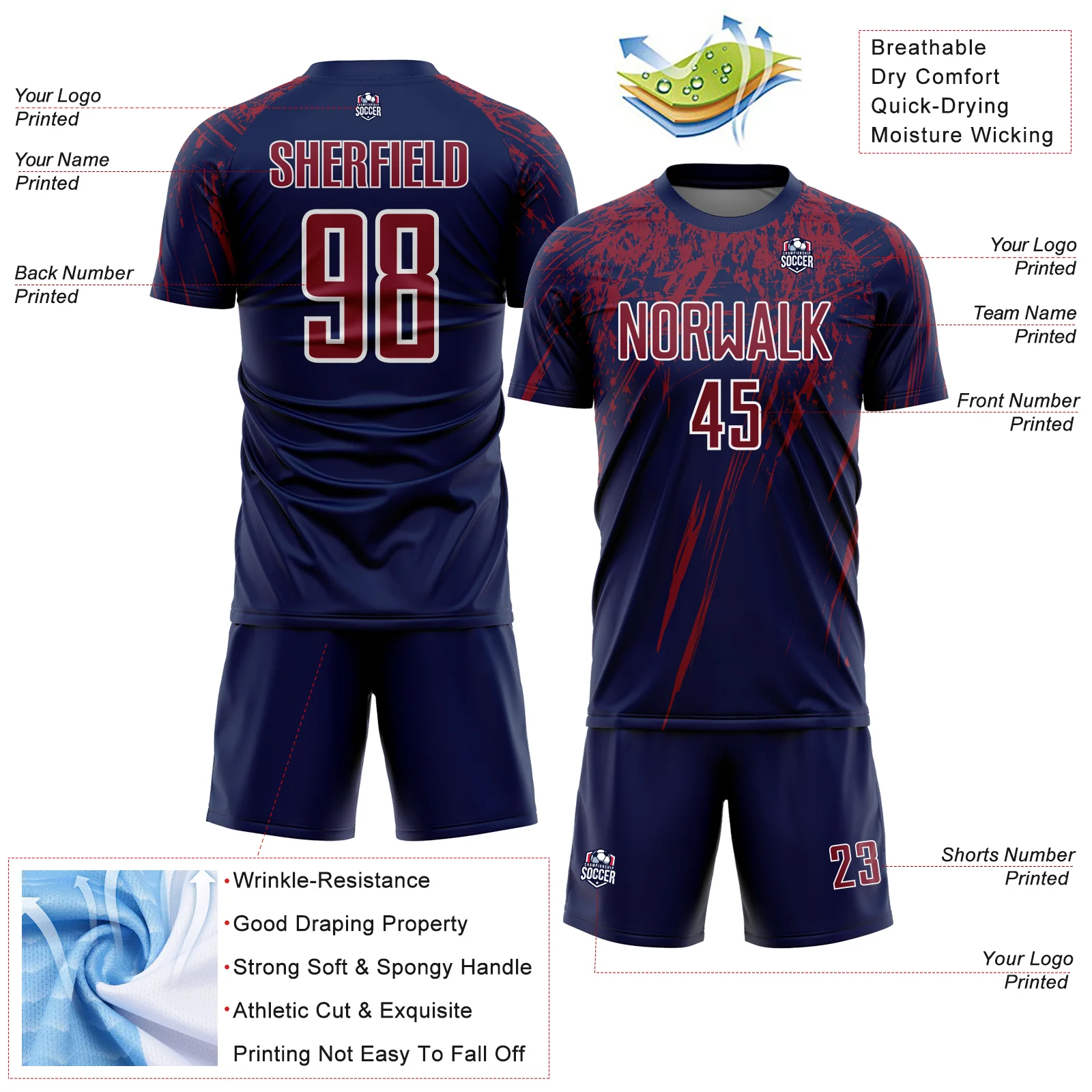 Custom Navy Crimson-White Splash Sports Sublimation Soccer Uniform Jersey - Image 4