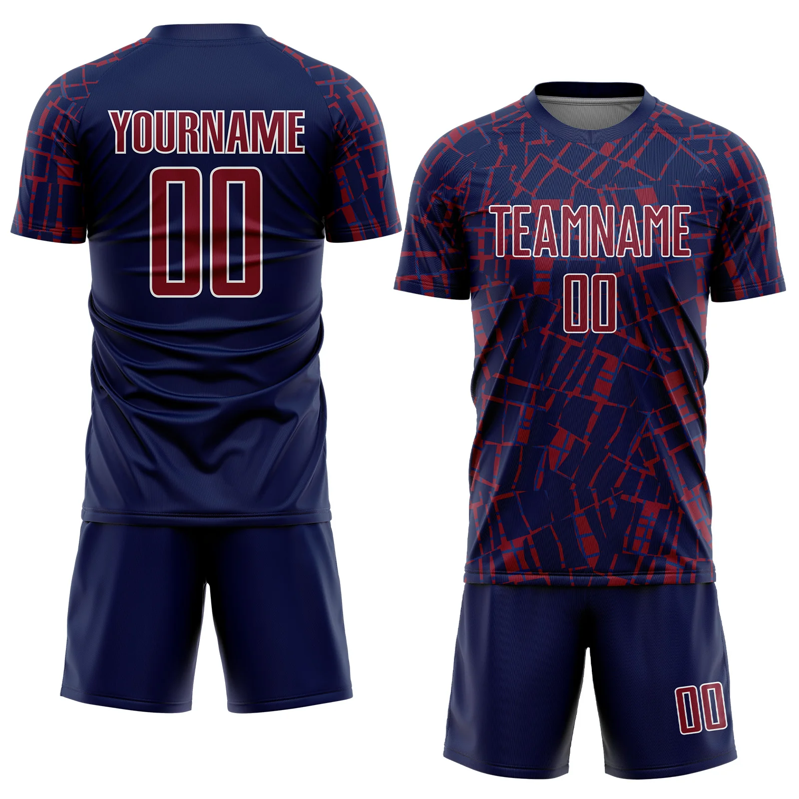 Custom Navy Crimson-White Abstract Line Sports Sublimation Soccer Uniform Jersey - Image 2