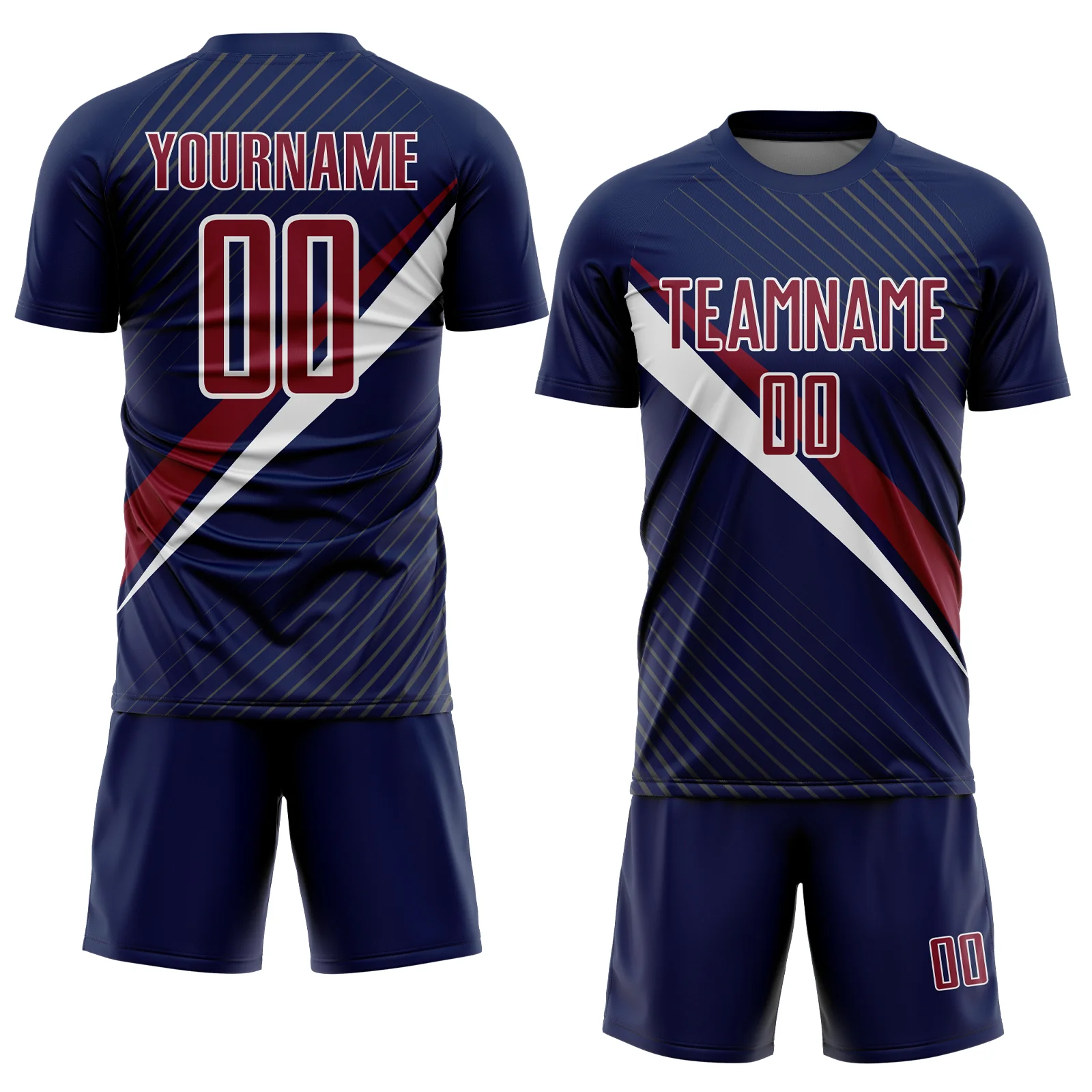 Custom Navy Crimson-White Diagonal Stripes Sports Sublimation Soccer Uniform Jersey - Image 2