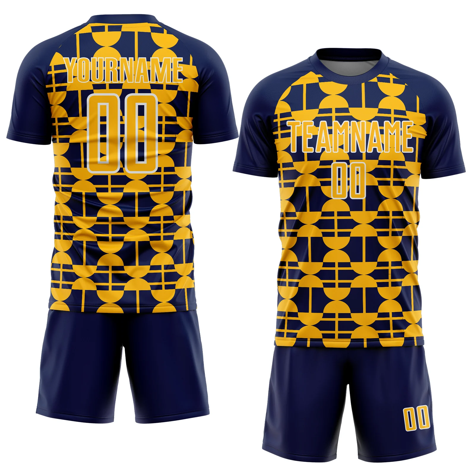 Custom Navy Gold-White Geometric Shapes Sports Sublimation Soccer Uniform Jersey - Image 2