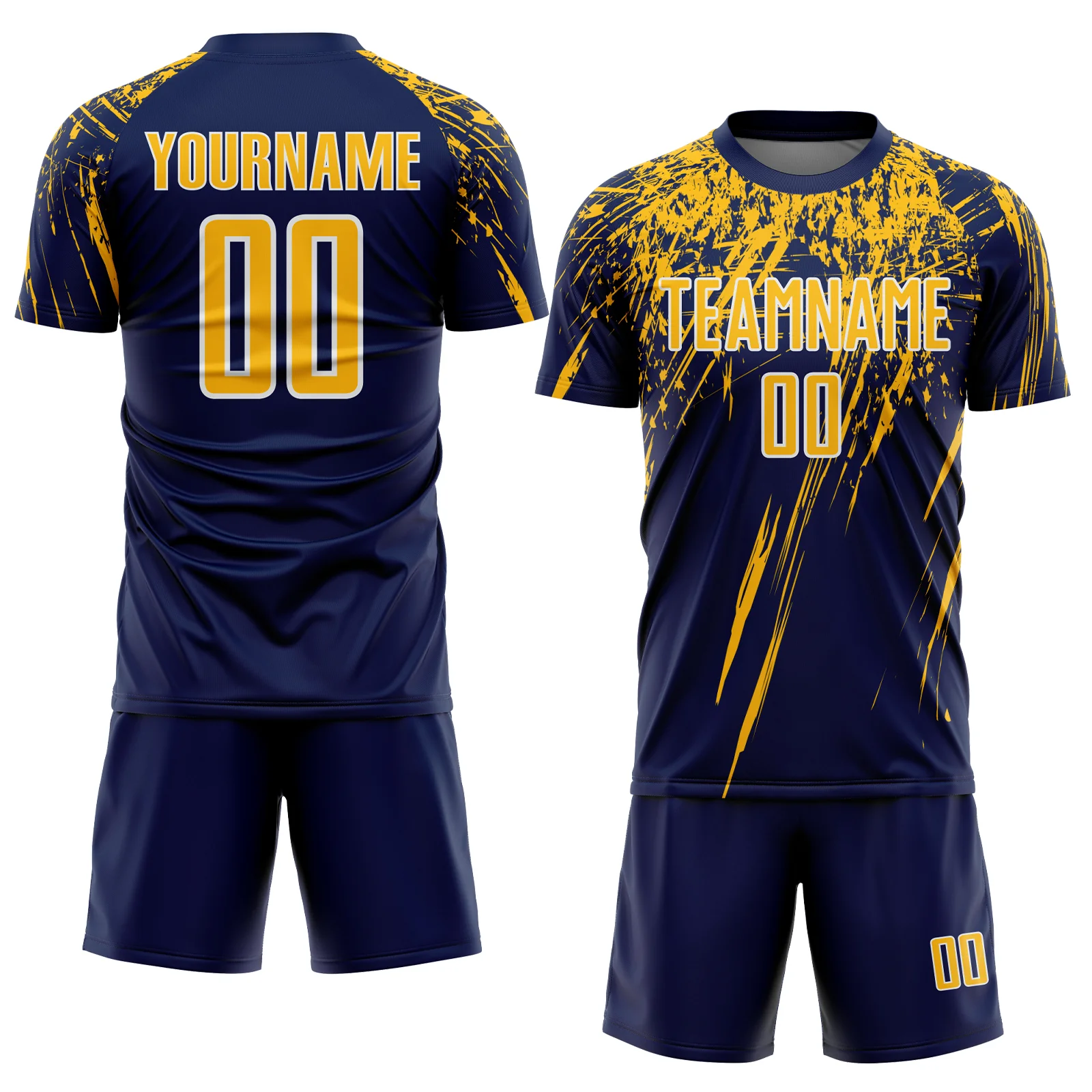 Custom Navy Gold-White Splash Sports Sublimation Soccer Uniform Jersey - Image 2