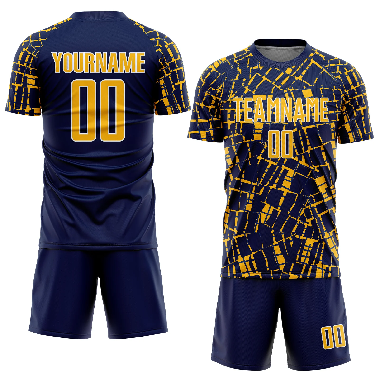 Custom Navy Gold-White Abstract Line Sports Sublimation Soccer Uniform Jersey - Image 2