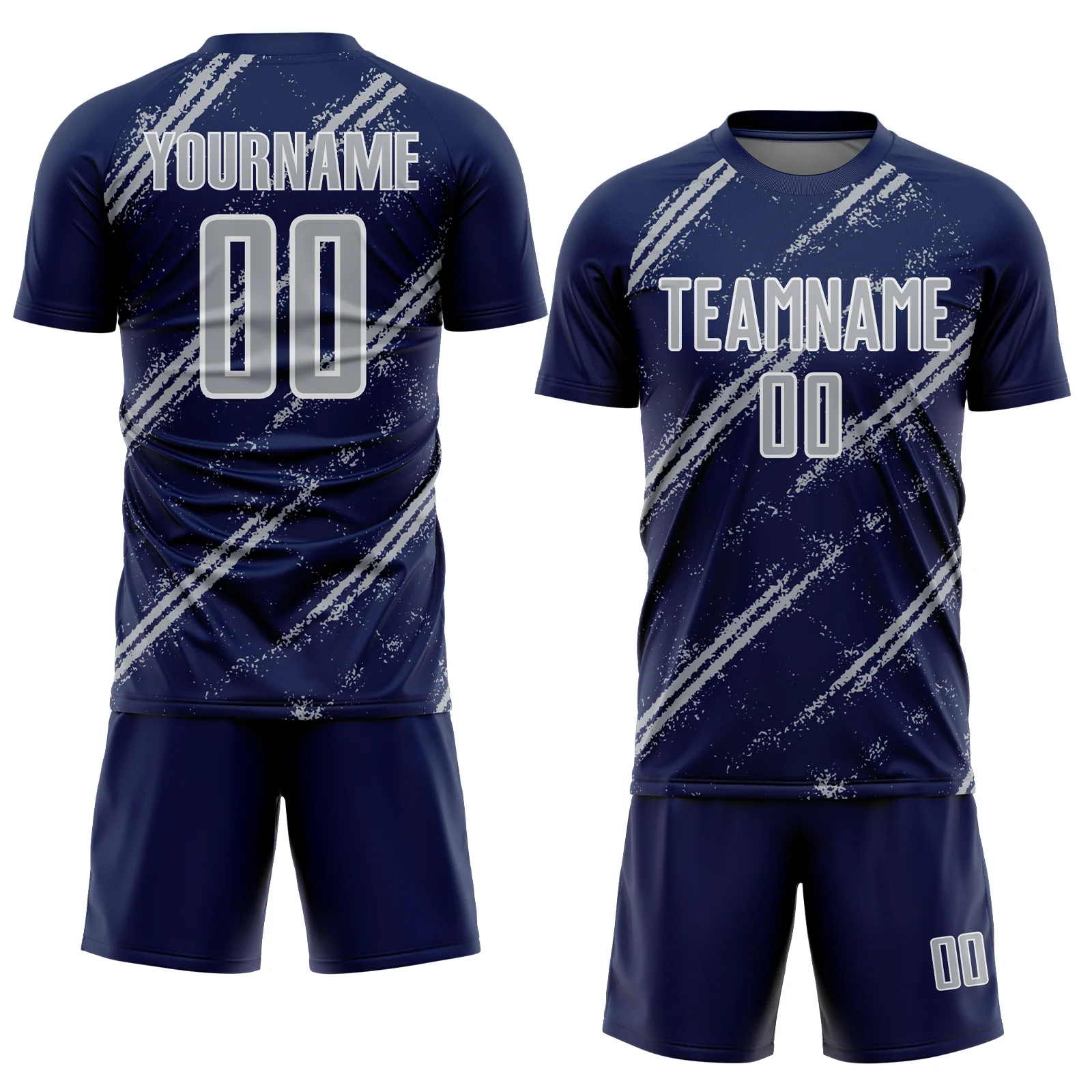 Custom Navy Gray-White Abstract Fragment Art Splash Sublimation Soccer Uniform Jersey - Image 2