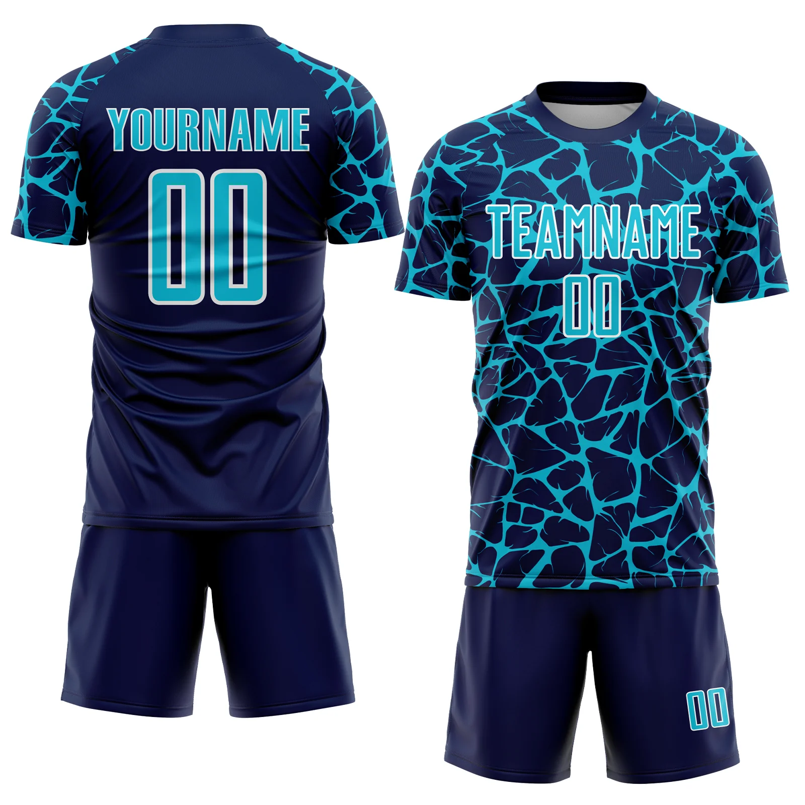 Custom Navy Lakes Blue-White Abstract Network Splash Sublimation Soccer Uniform Jersey - Image 2
