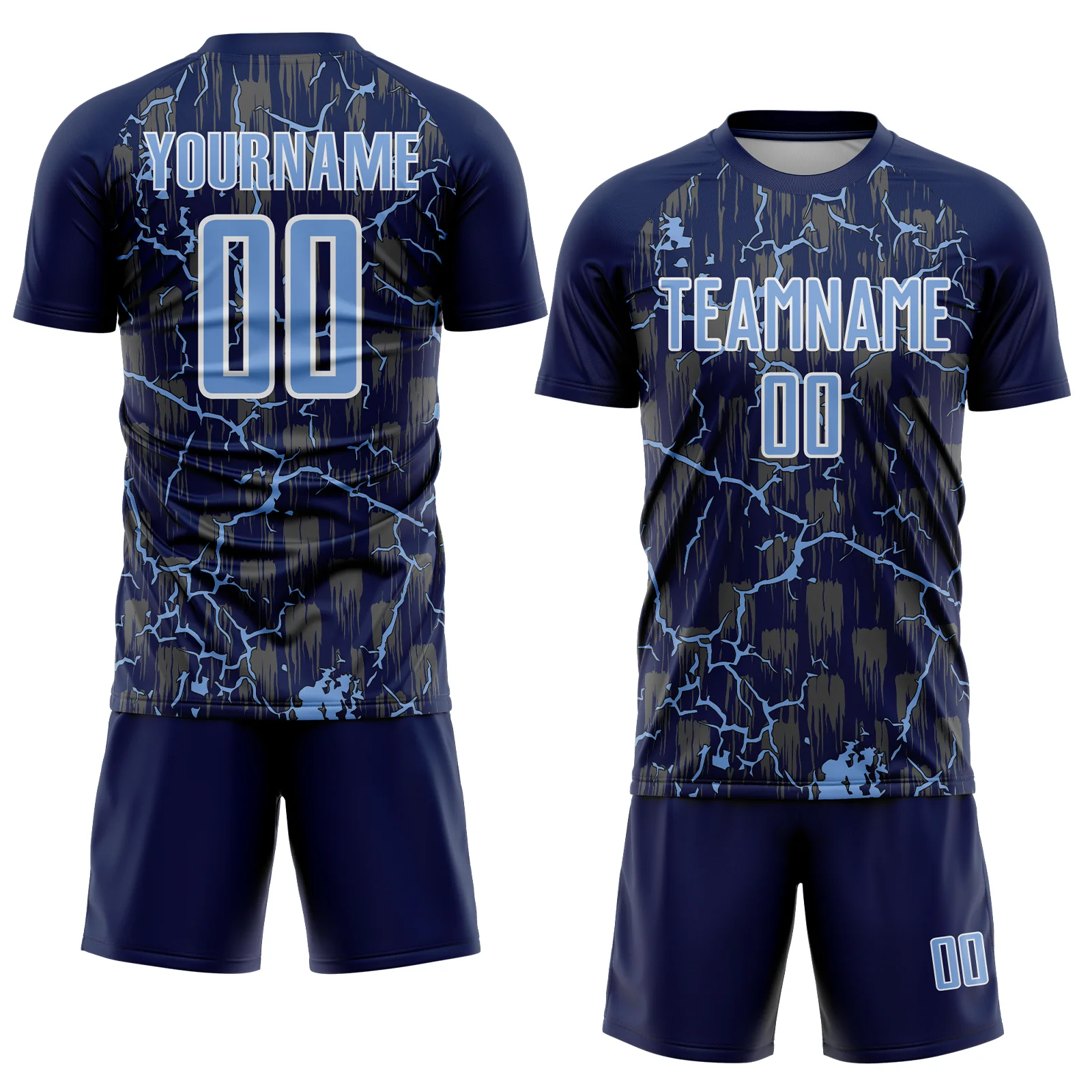 Custom Navy Light Blue-White Lightning Sublimation Soccer Uniform Jersey - Image 2