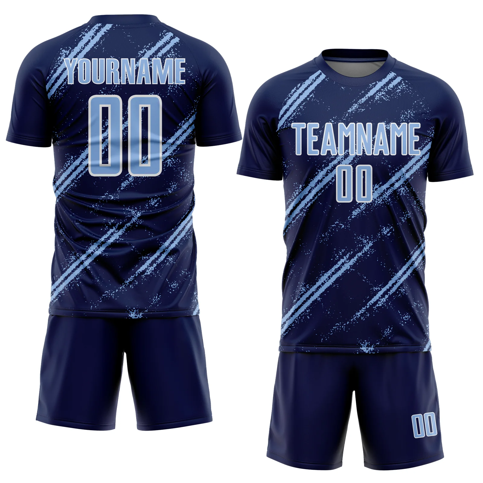 Custom Navy Light Blue-White Abstract Fragment Art Splash Sublimation Soccer Uniform Jersey - Image 2