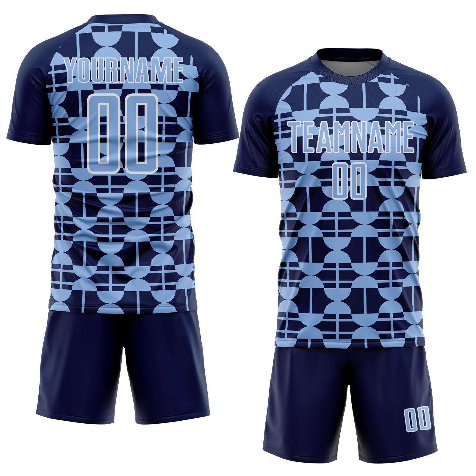 Custom Navy Light Blue-White Geometric Shapes Sports Sublimation Soccer Uniform Jersey - Image 2