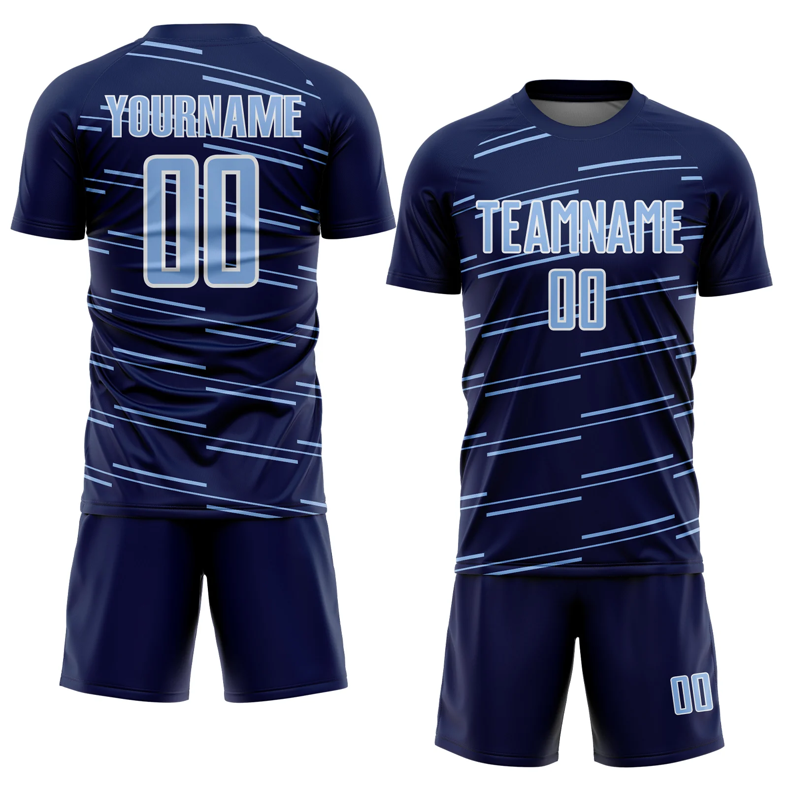 Custom Navy Light Blue-White Diagonal Pinstripes Lines Sports Sublimation Soccer Uniform Jersey - Image 2